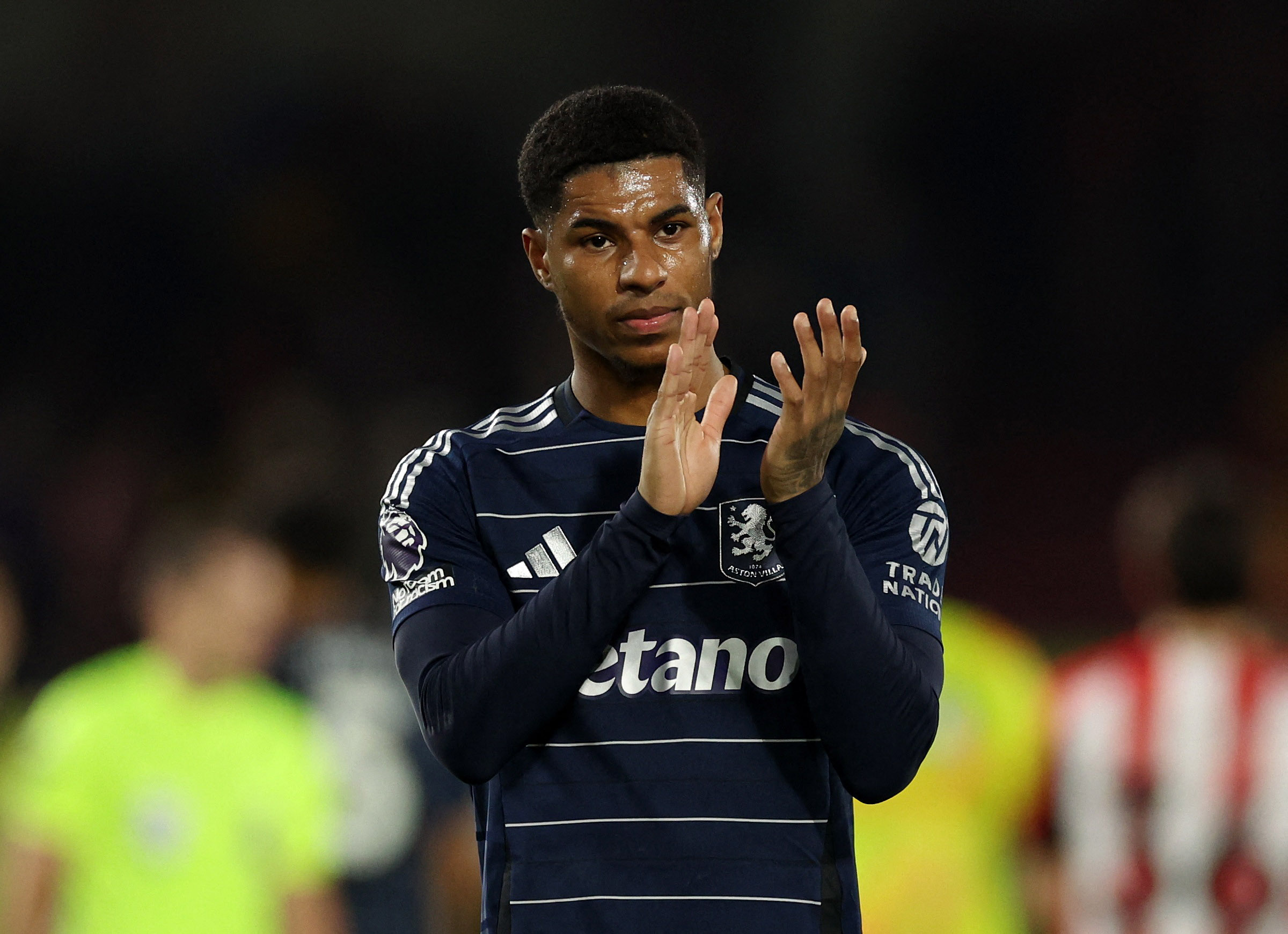 Aston Villa's Marcus Rashford celebrates after a match.