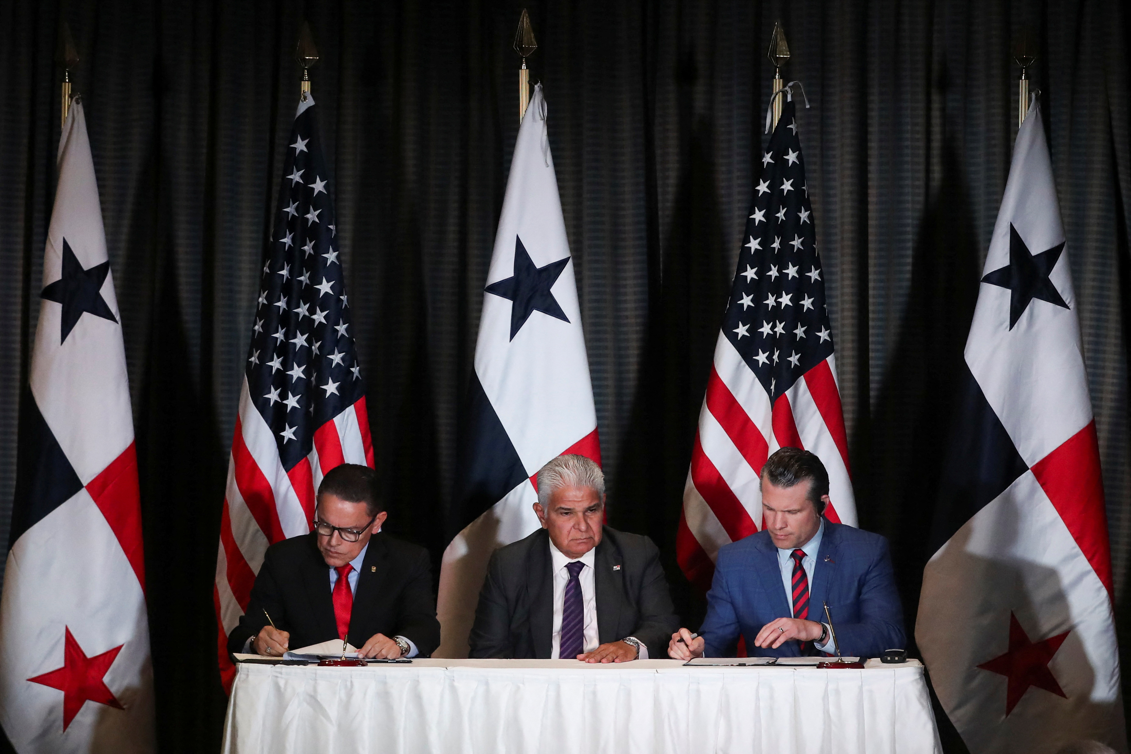 US Secretary of Defense Pete Hegseth meets with Panama's President Jose Raul Mulino and Minister of Public Security Frank Abrego.