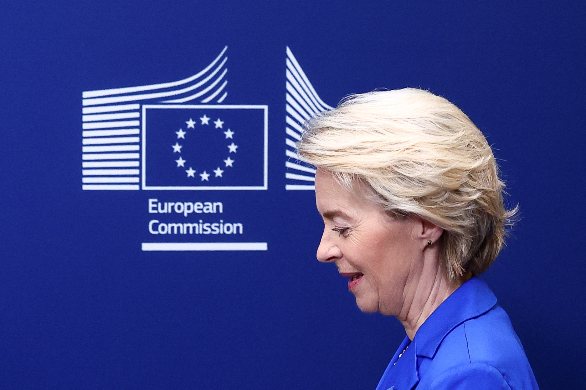 European Commission President Ursula von der Leyen receives Ukrainian Prime Minister Denys Shmyhal (not pictured), in Brussels, Belgium April 10, 2025. REUTERS/Yves Herman