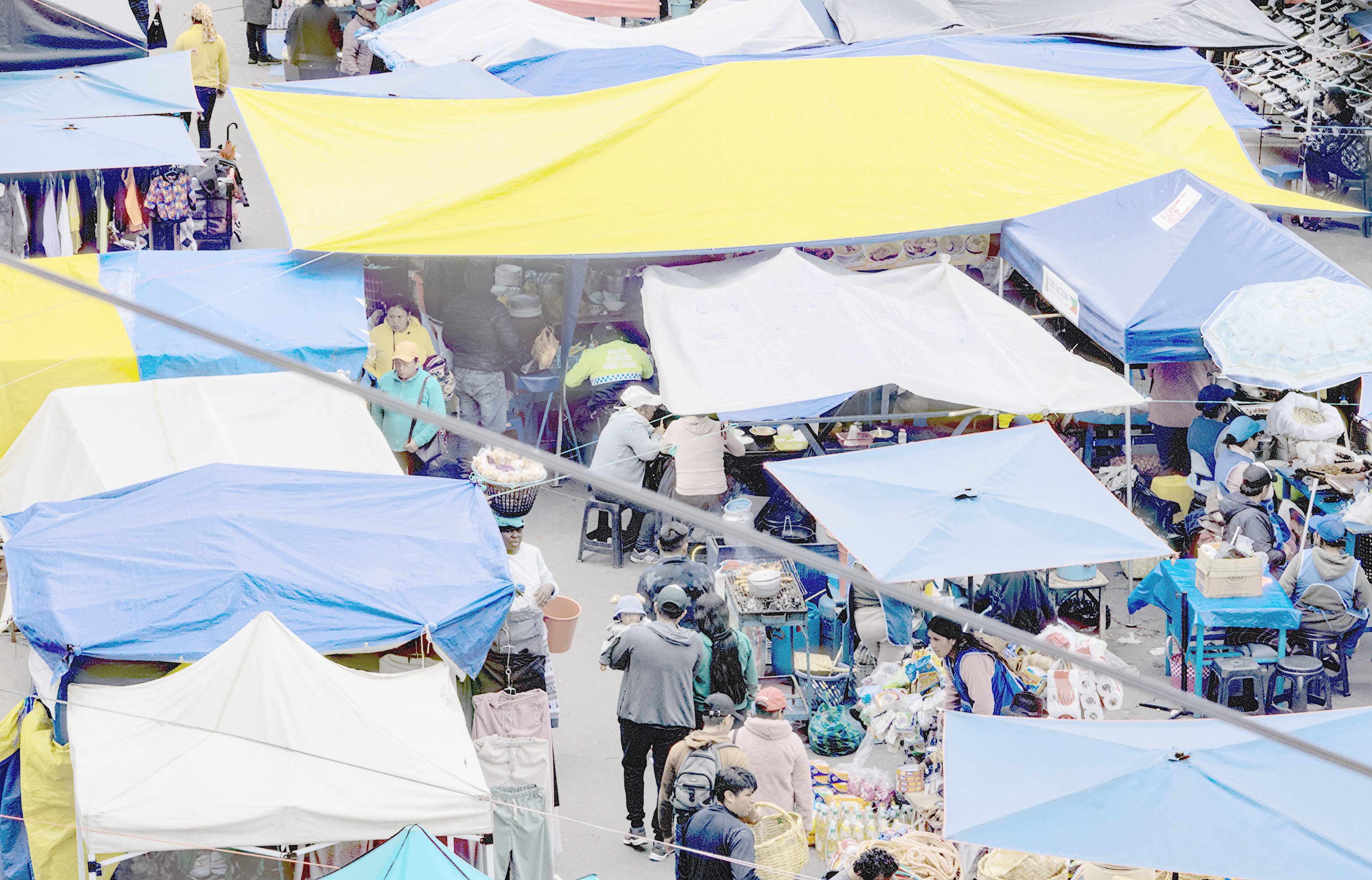 An aerial view of a market in Saquisilí, Ecuador