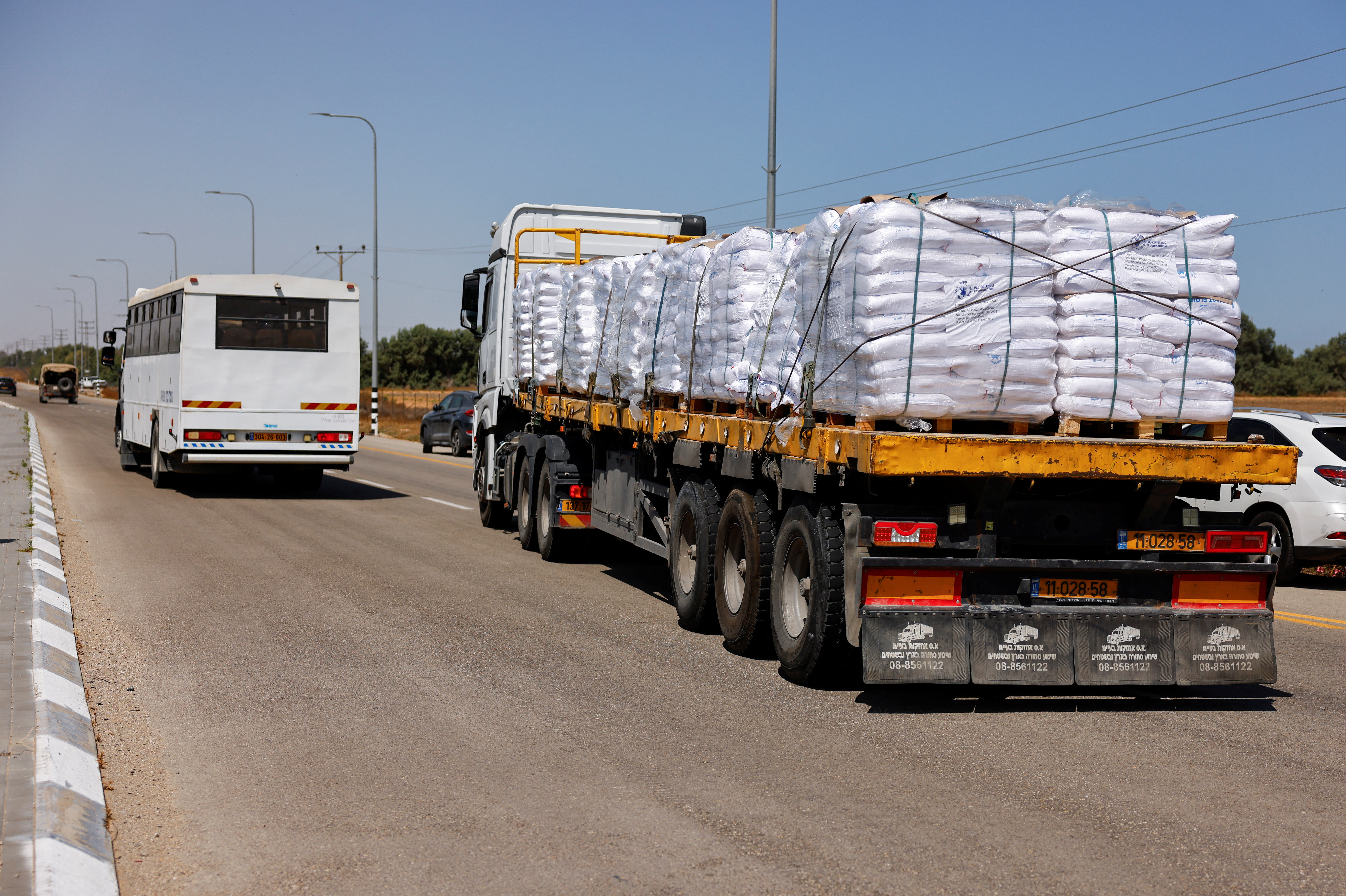 A view of an aid truck entering from Israel into Gaza