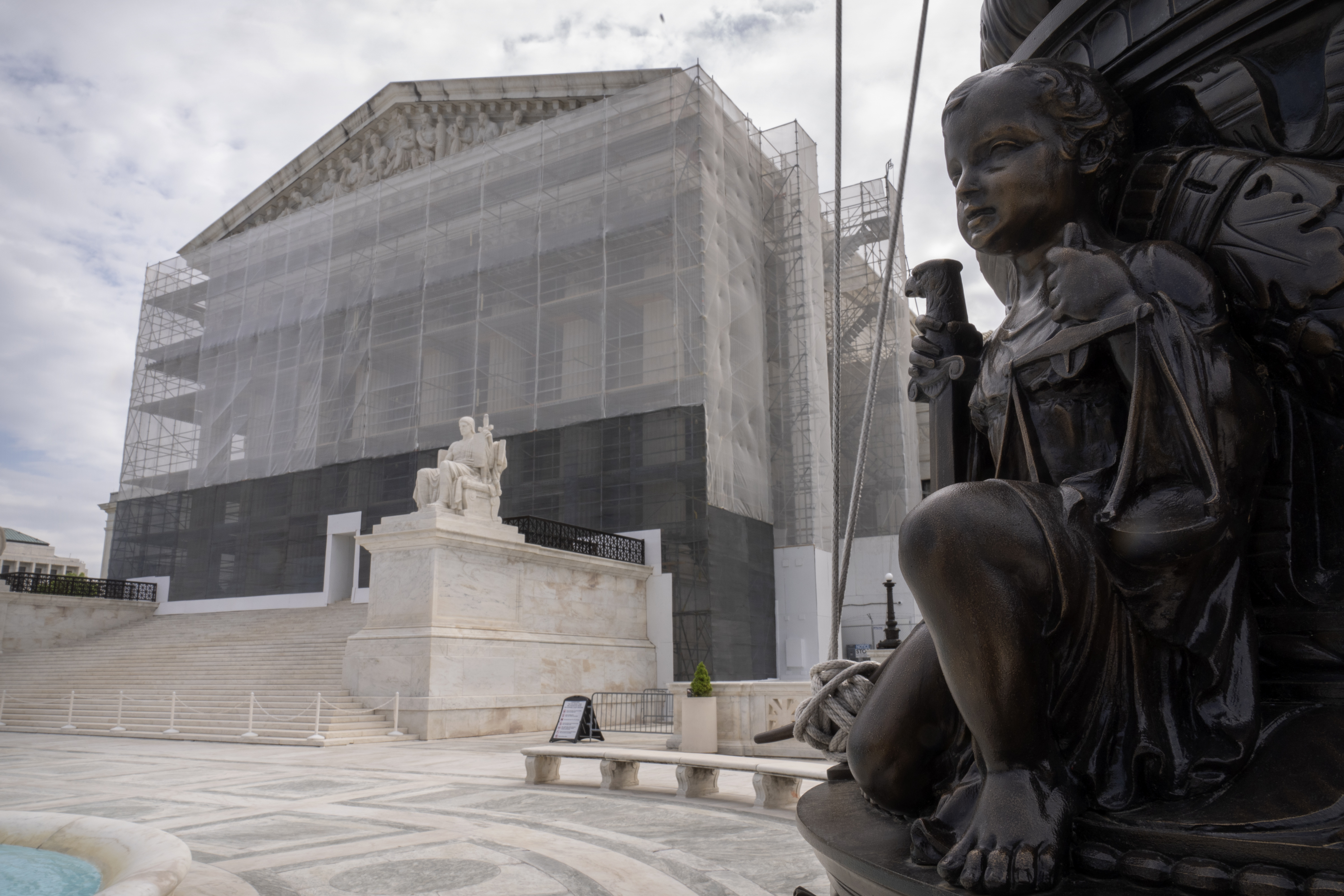 The Supreme Court, seen during repairs with external scaffolding.