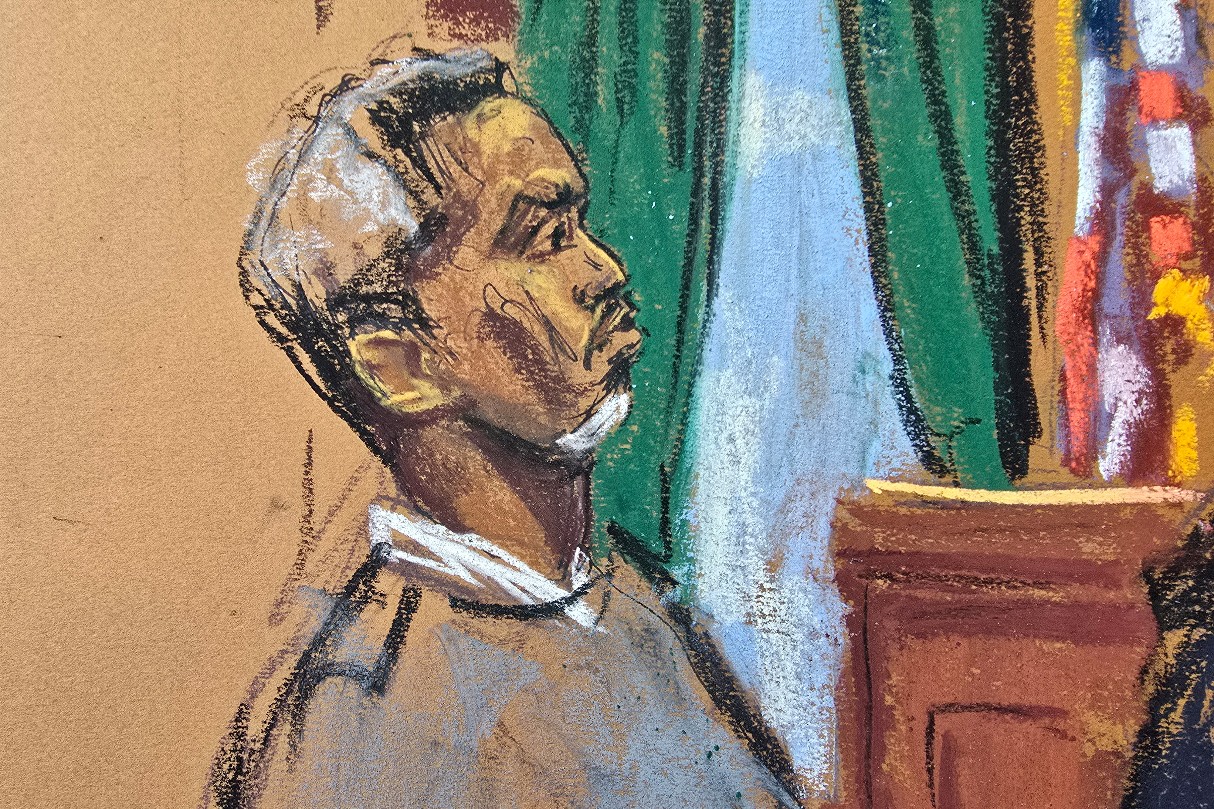 Sean 'Diddy' Combs faces the jury in this courtroom sketch