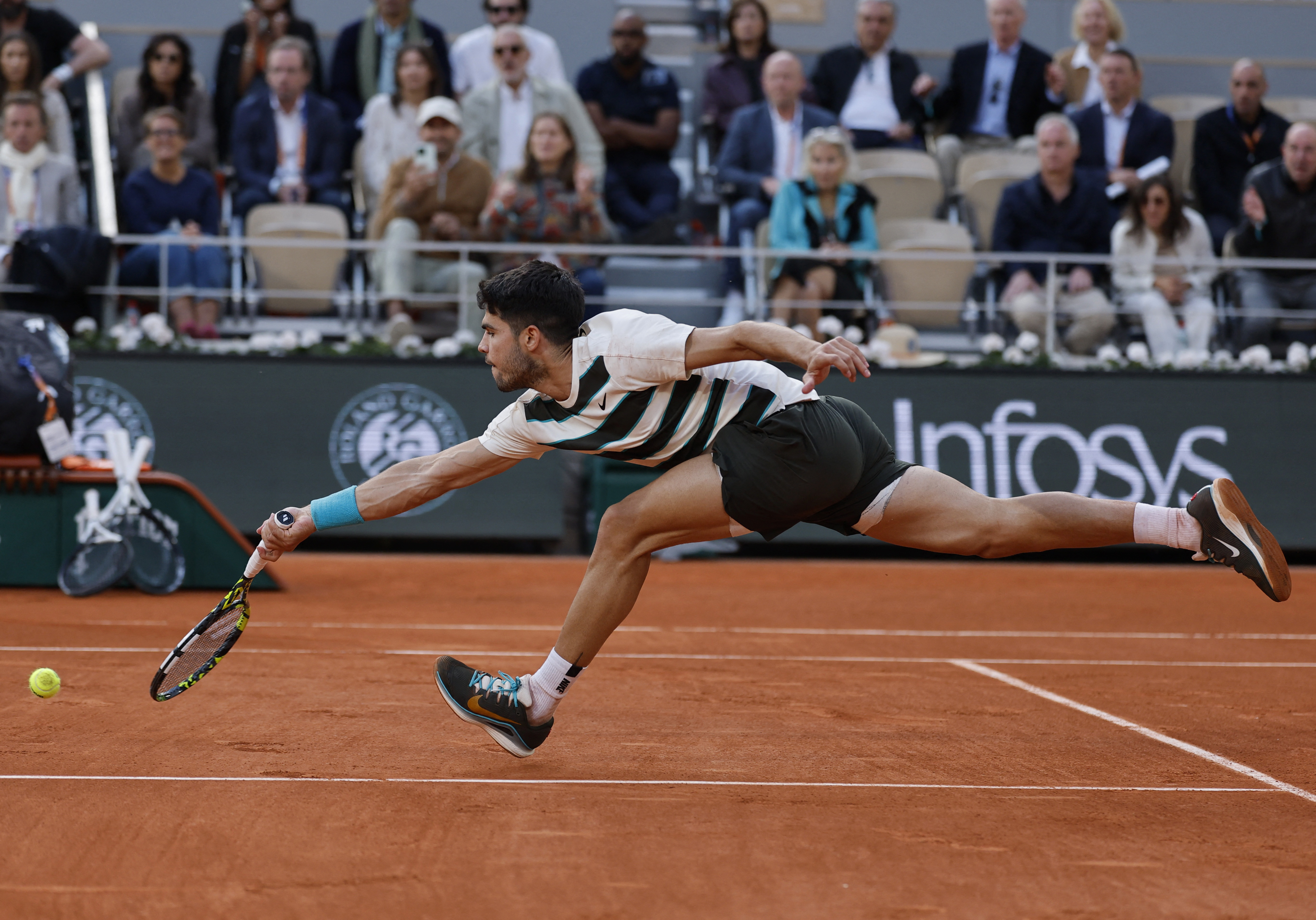 French Open - Roland Garros, Paris, France - Spain's Carlos Alcaraz in action during his final match against Italy's Jannik Sinner