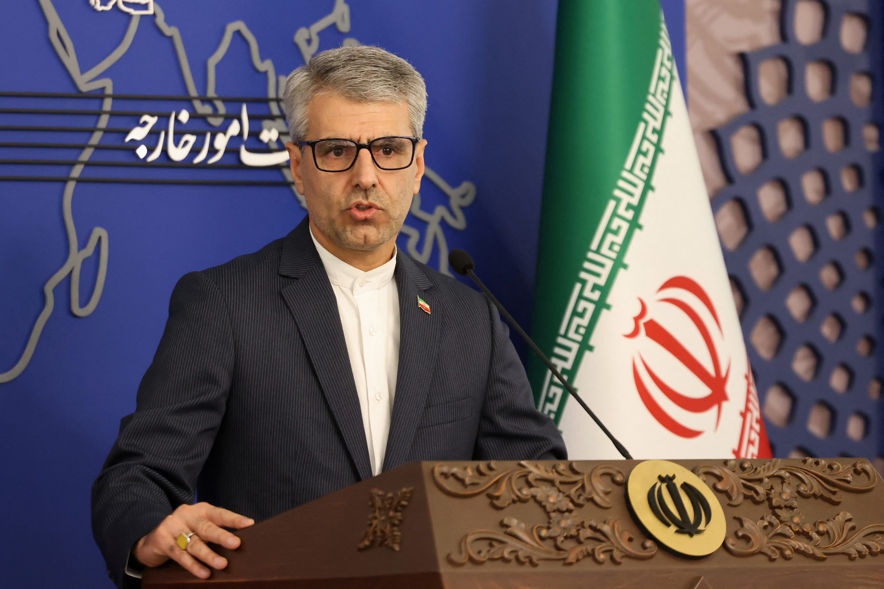 Iran's foreign ministry spokesman Esmaeil Baghaei holds a weekly press conference in Tehran on October 28, 2024.