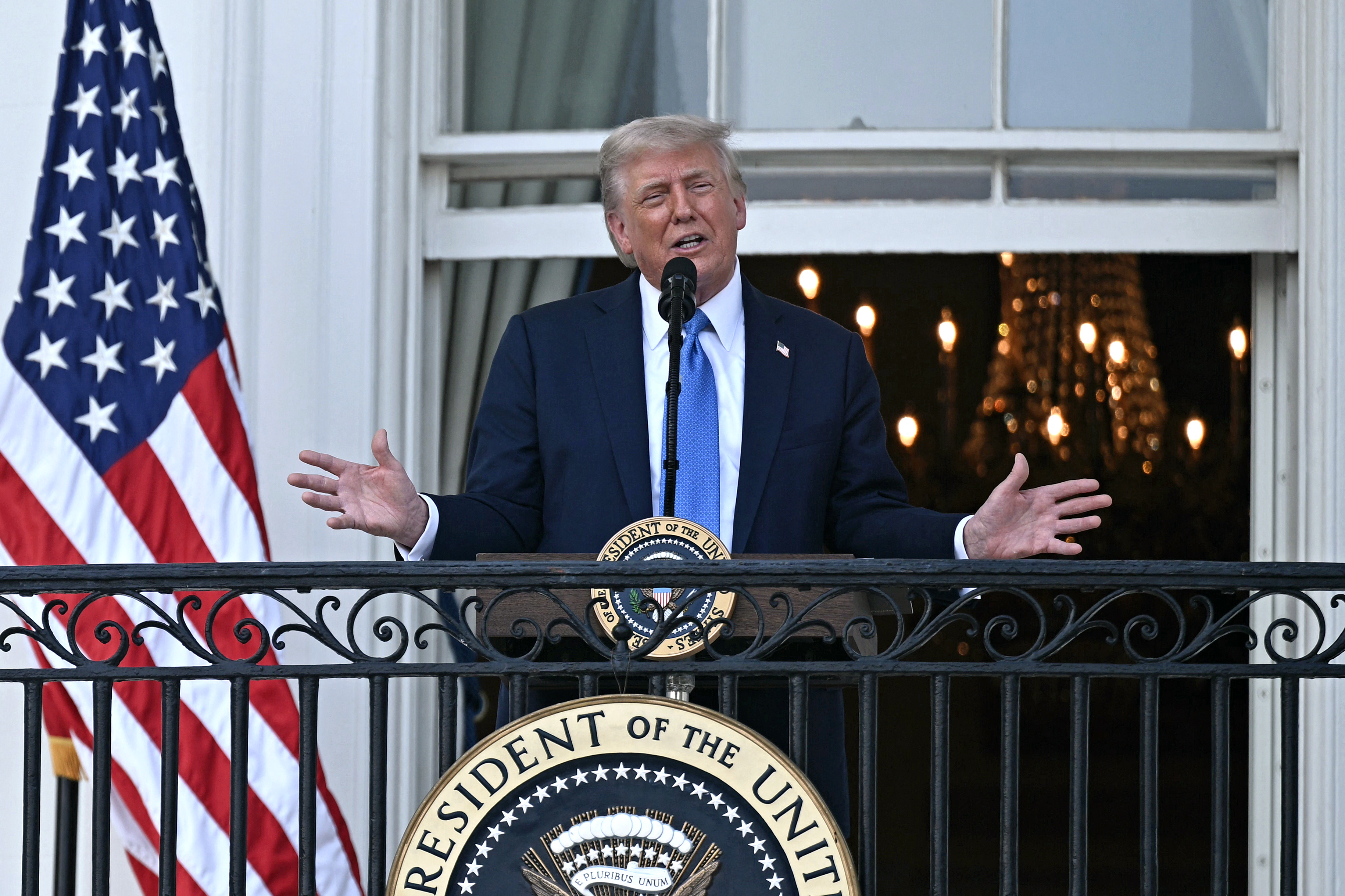 US President Donald Trump participates in a Summer Soiree on the South Lawn of the White House.