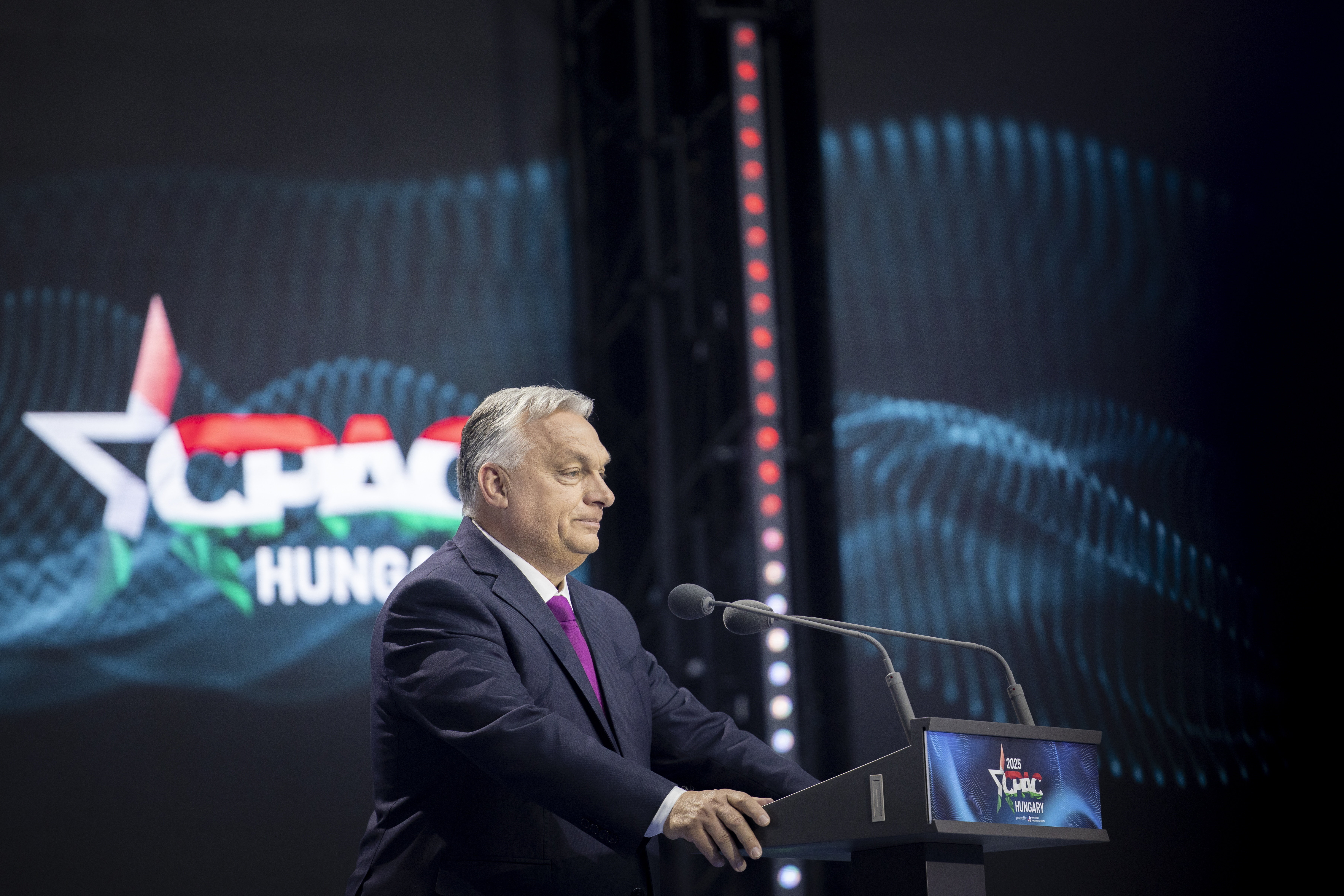 epa12142621 A handout photo made available by the Hungarian Prime Minister's Office General Department of Communication shows Prime Minister of Hungary Viktor Orban delivering his opening address at the Conservative Political Action Conference (CPAC) Hungary in Budapest, Hungary, 29 May 2025. The two-day Hungarian edition of CPAC is hosted by the Center for Fundamental Rights of Hungary for the fourth consecutive year. EPA-EFE/ZOLTAN FISCHER/HUNGARIAN PM GENERAL COMMUNICATION DEPARTMENT HANDOUT EDITORIAL USE ONLY/NO SALES