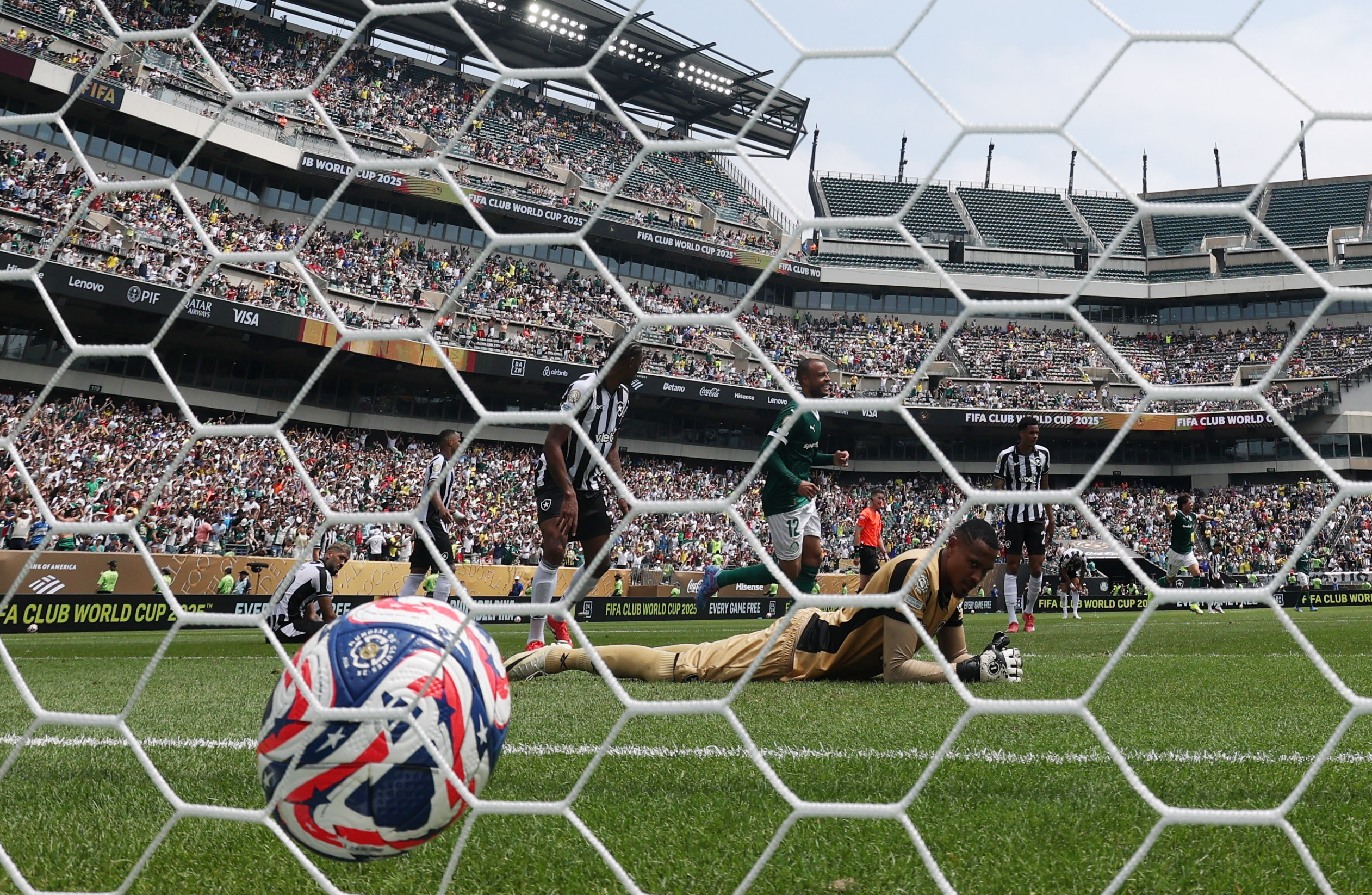 FIFA Club World Cup - Round of 16 - Palmeiras v Botafogo - Lincoln Financial Field, Philadelphia, Pennsylvania, U.S. - June 28, 2025 Botafogo's John looks dejected after Palmeiras' Paulinho scores their first goal