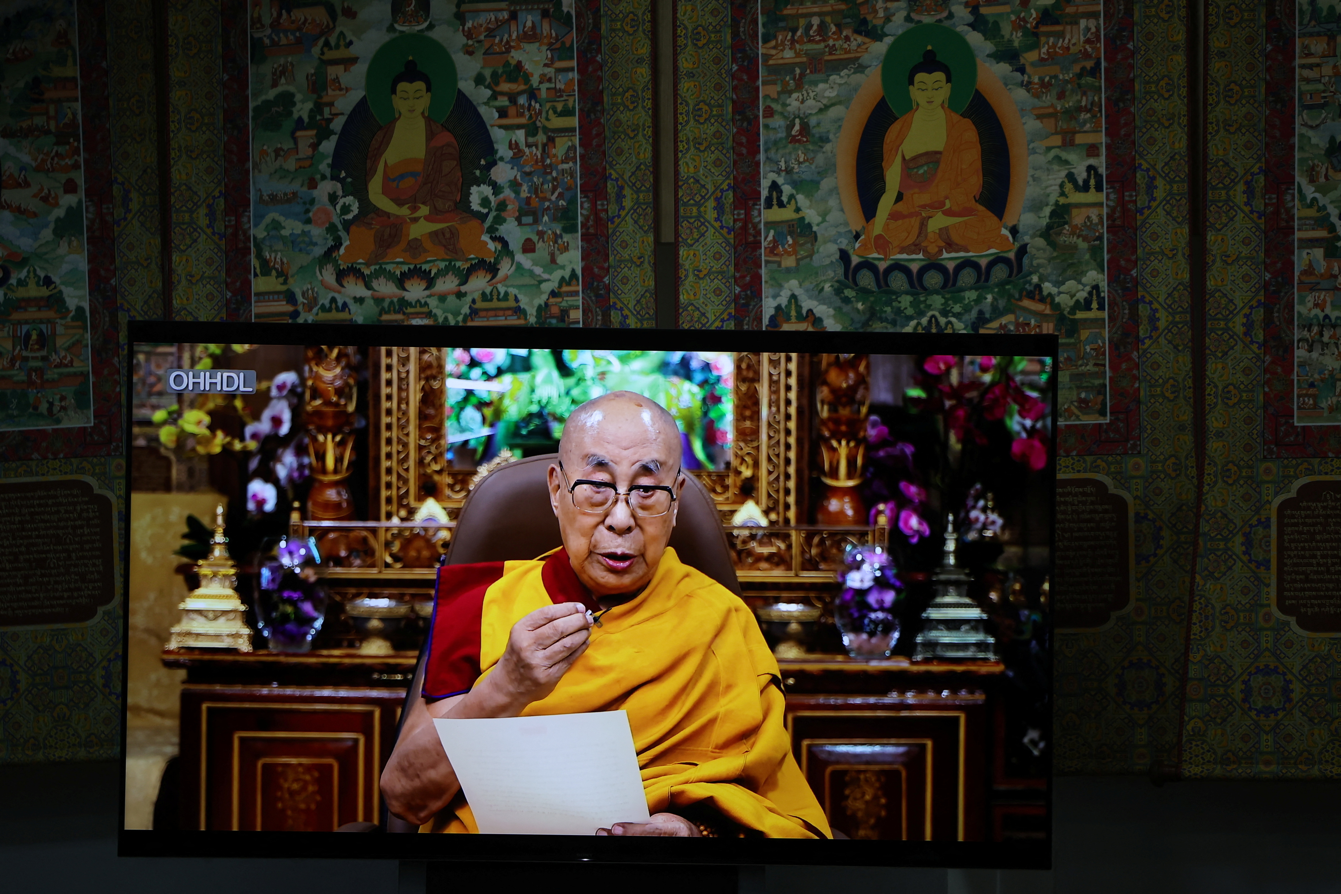Tibetan spiritual leader Dalai Lama at the inaugural session at the 15th Tibetan Religious Conference.