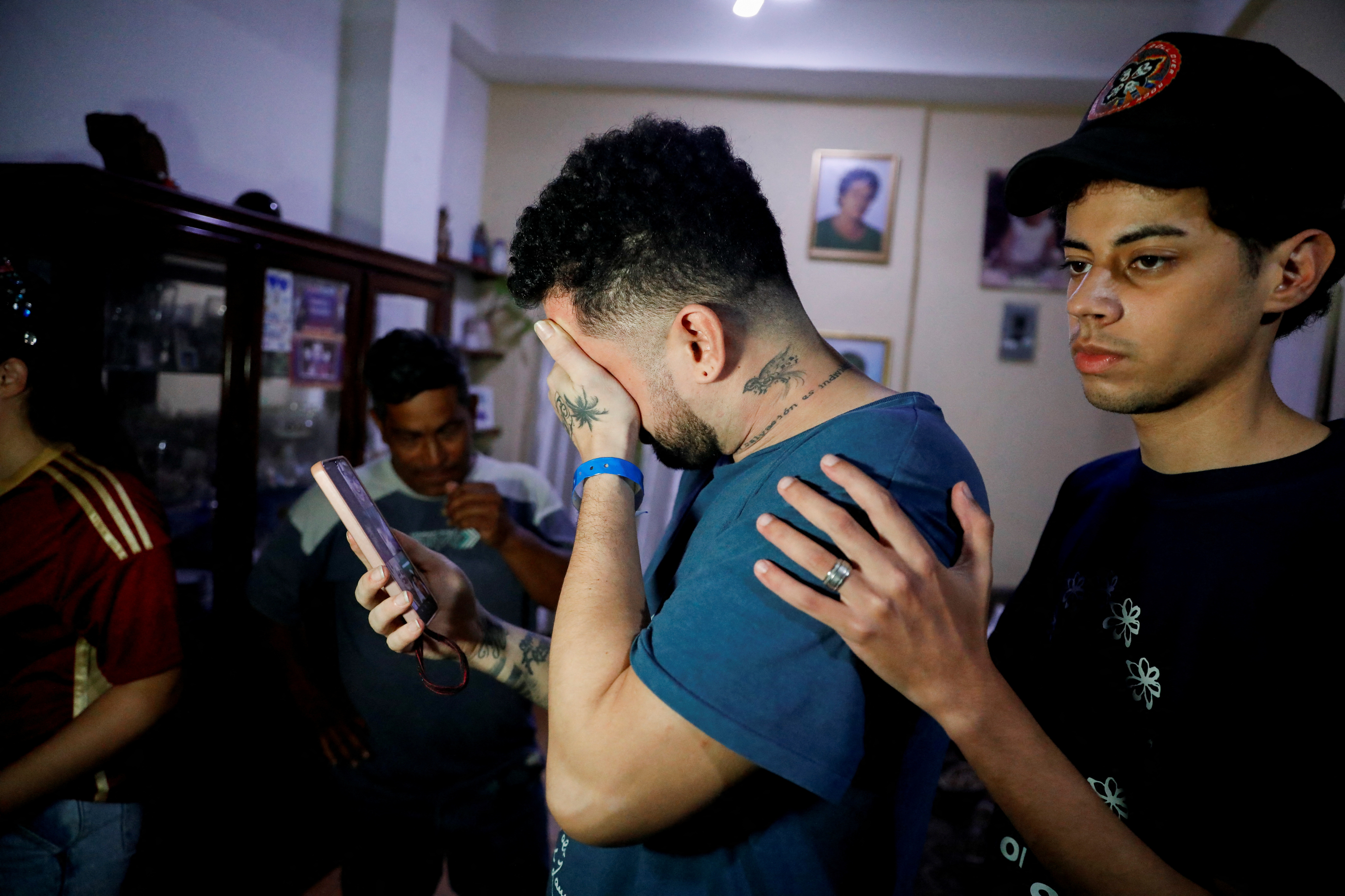 Arturo Suarez cries after his release.