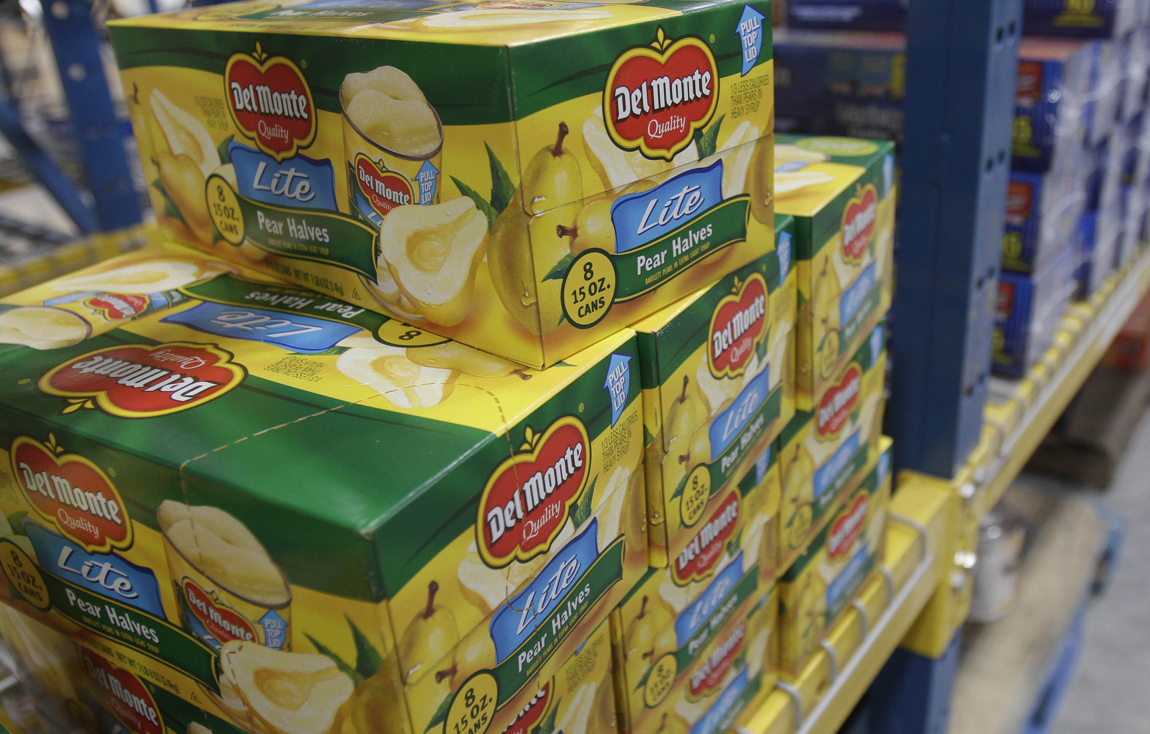 In this photo taken May 19, 2011, Del Monte canned pears sit in a Little Rock, Ark., food warehouse. (AP Photo/Danny Johnston)