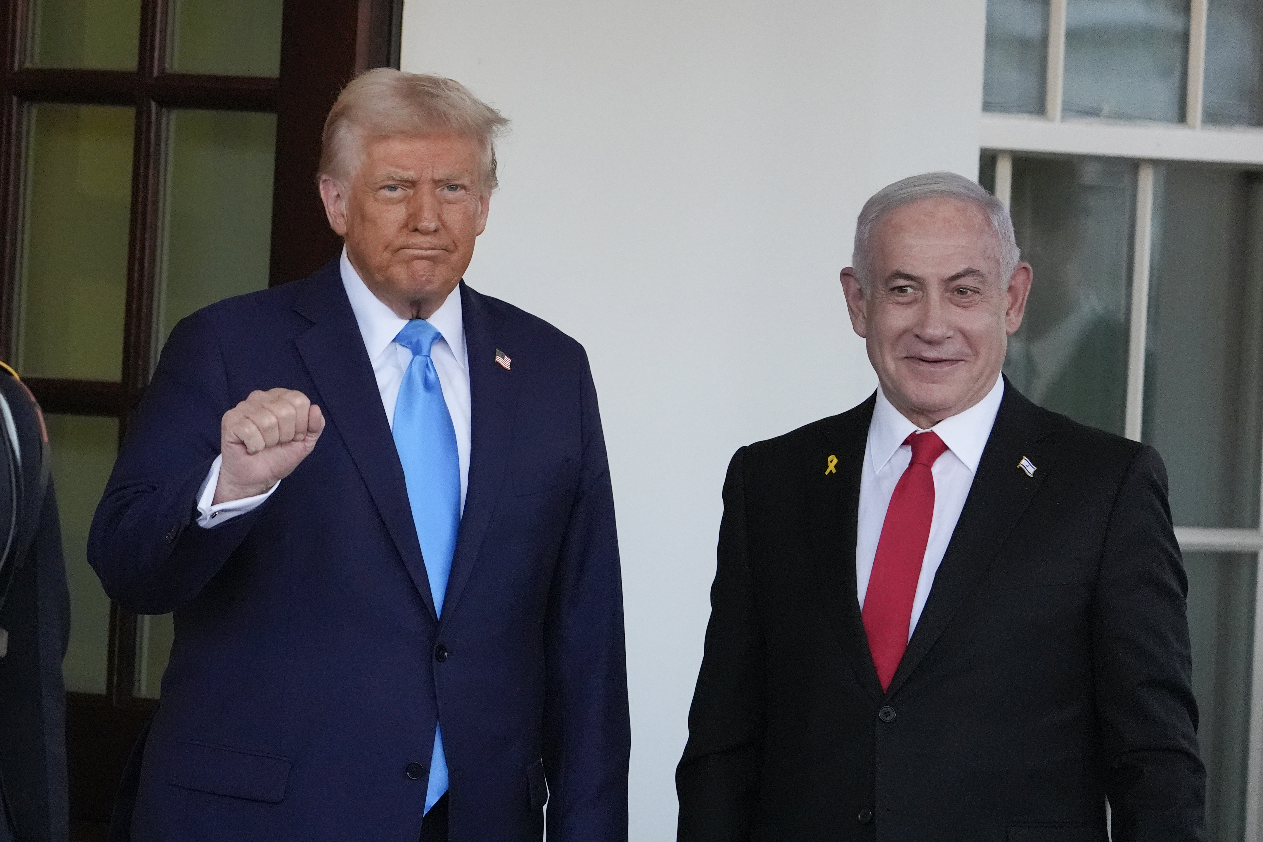 President Donald Trump greets Israeli Prime Minister Benjamin Netanyahu as he arrives at the West Wing of the White House, Tuesday, Feb. 4, 2025, in Washington.