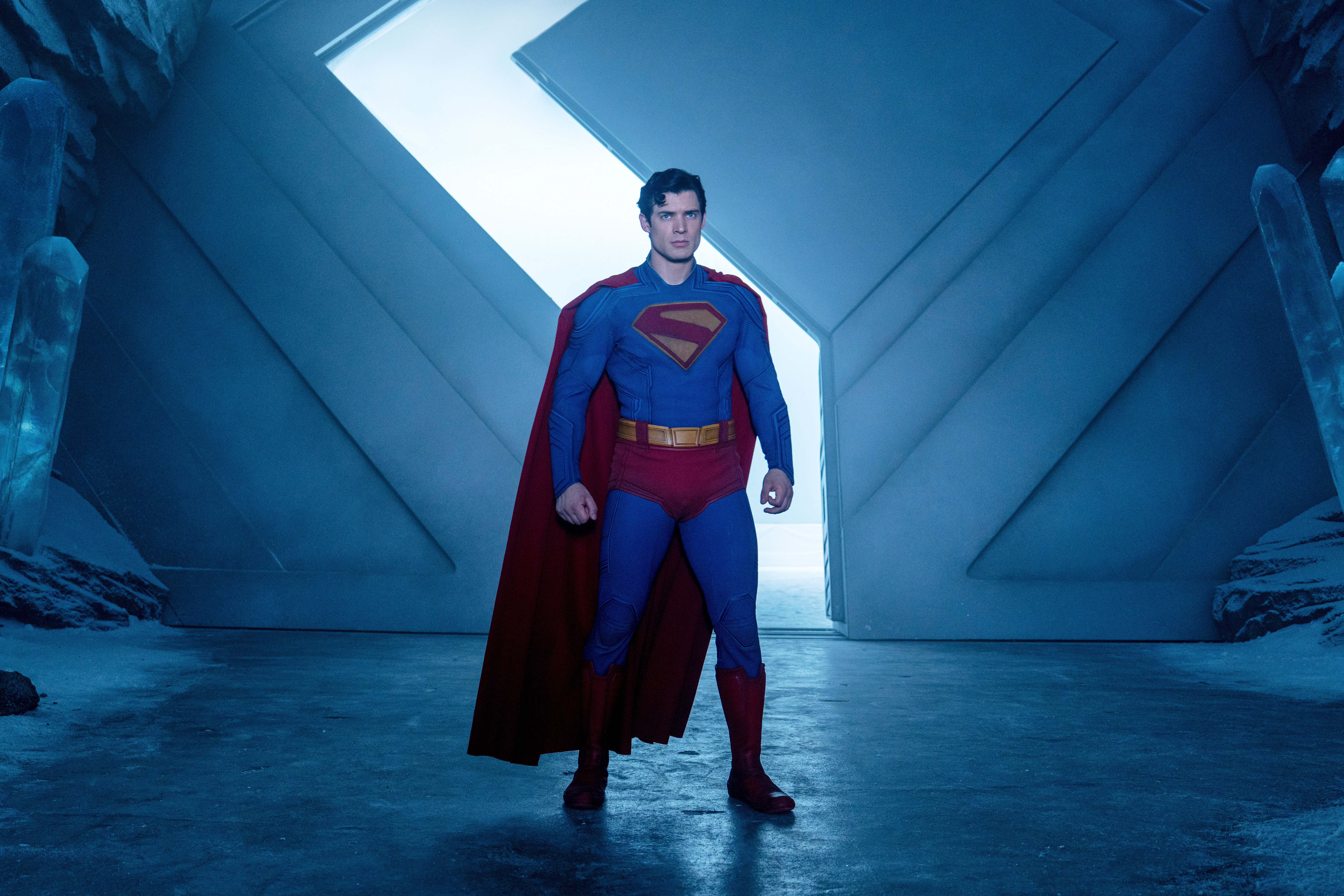 This image released by Warner Bros. Pictures shows David Corenswet in a scene from "Superman." (Warner Bros. Pictures via AP)