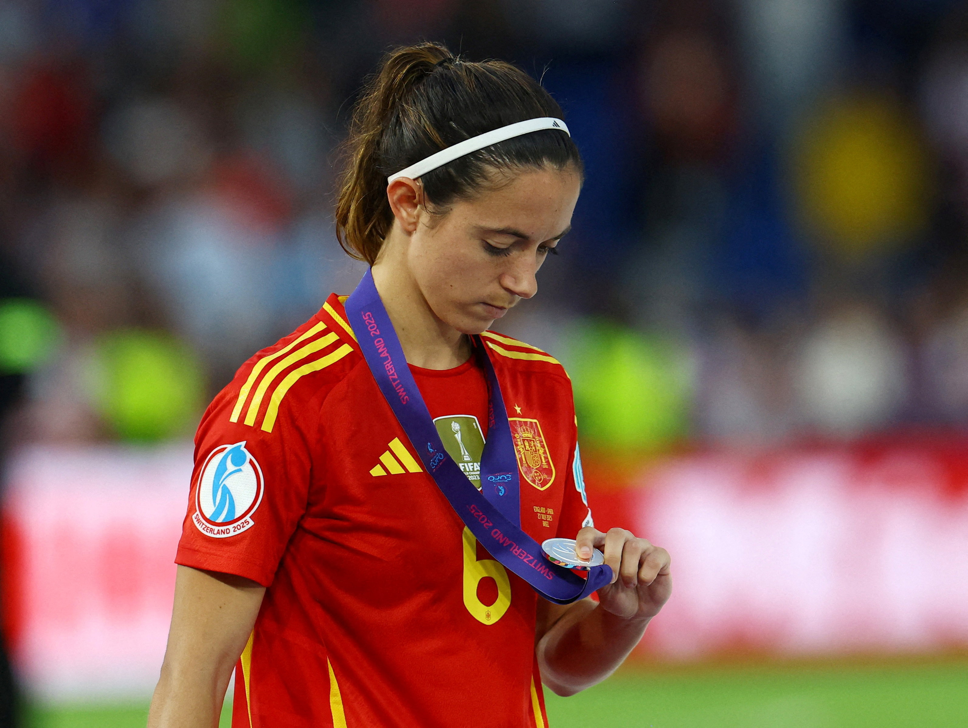 Spain's Aitana Bonmati looks dejected after the Women's Euro 2025 final