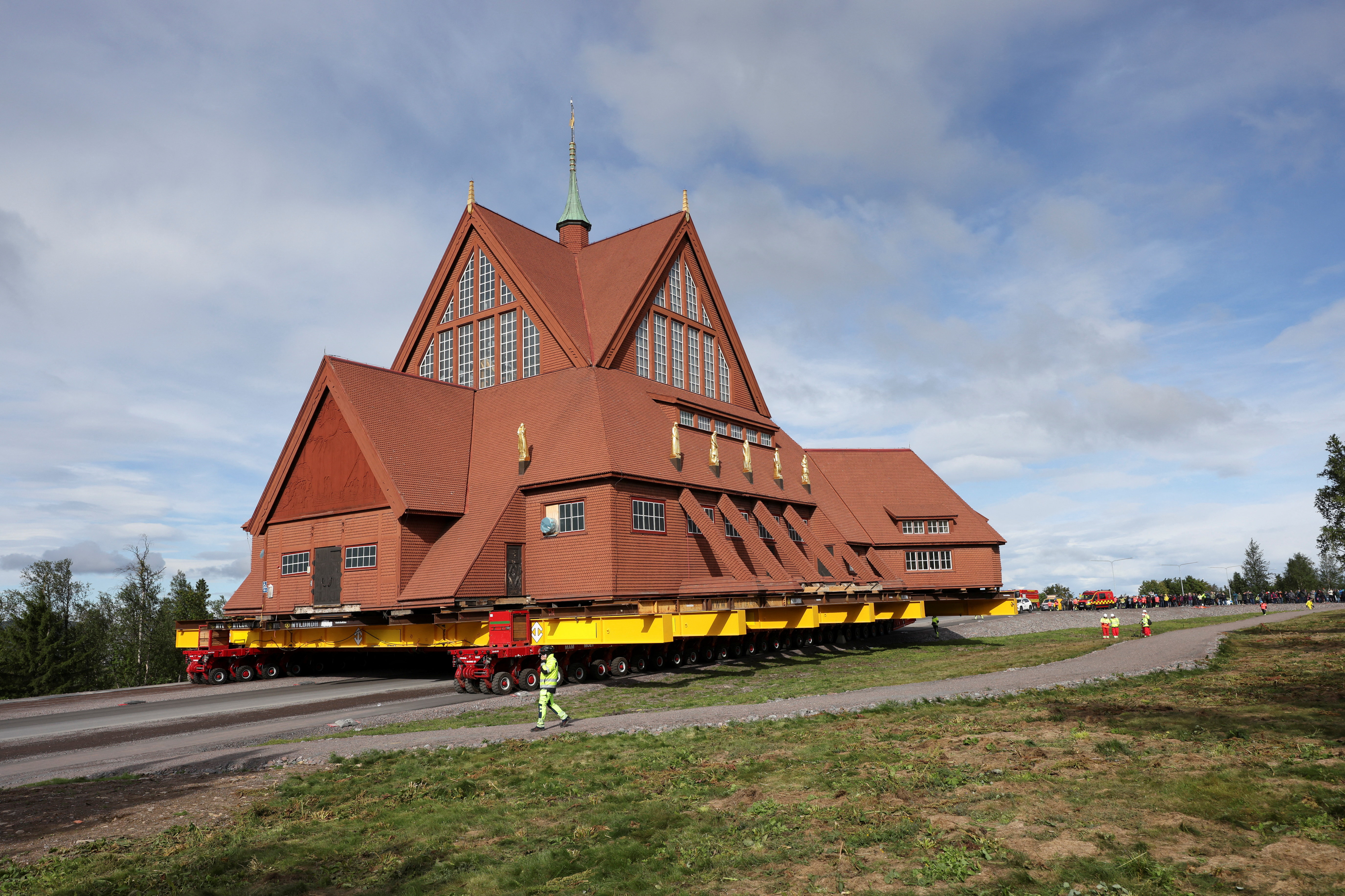 Swedish wooden church sets off on road trip to escape mining subsidence