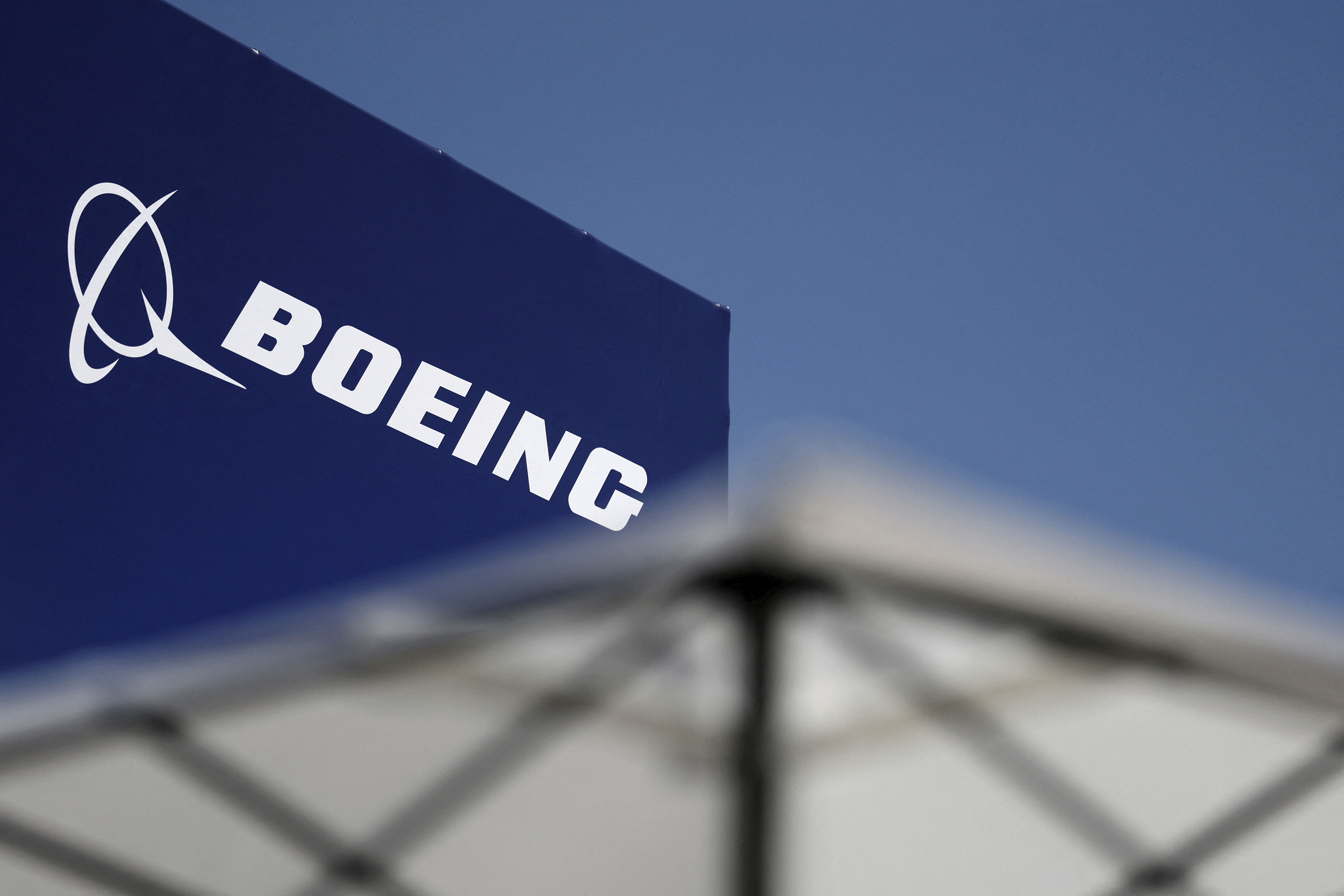 The logo of Groupe Boeing at the 55th International Paris Airshow at Le Bourget Airport near Paris, France, Friday June 20, 2025. (Benoit Tessier/Pool via AP)