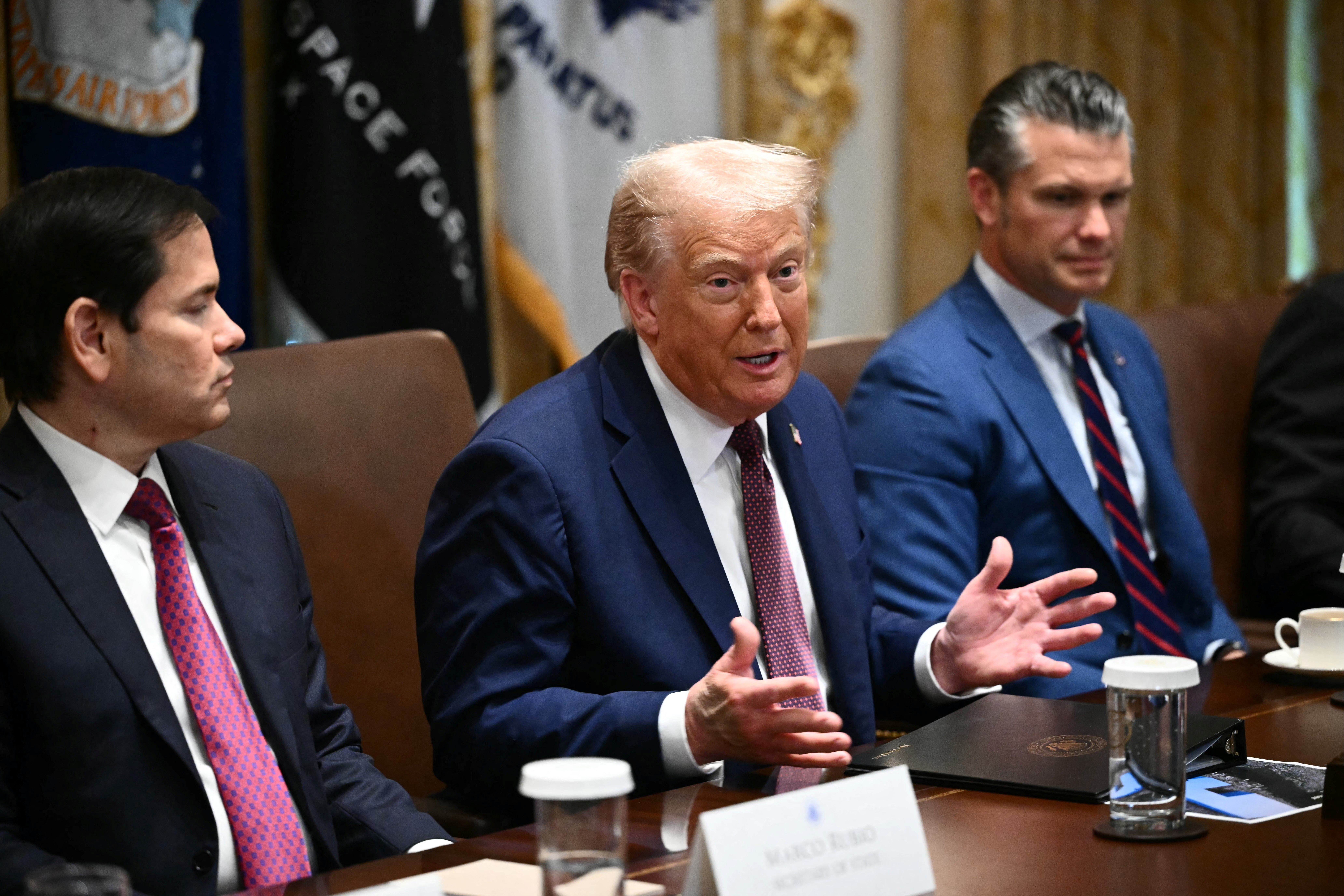 US President Donald Trump participates in a cabinet meeting in the Cabinet Room of the White House in Washington, DC, on August 26, 2025.