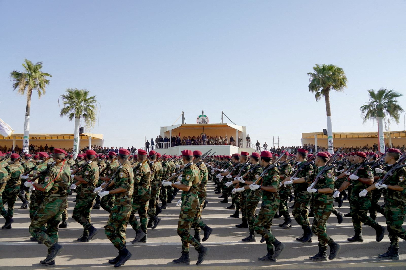 FILE PHOTO: Iraqi Prime Minister Mustafa al-Kadhimi attends a military parade for the members of Iraqi Popular Mobilization Forces (PMF) marking its eighth anniversary, in Diyala province, Iraq July 23, 2022. Iraqi Prime Minister Media Office/Handout via REUTERS ATTENTION EDITORS - THIS IMAGE WAS PROVIDED BY A THIRD PARTY/File Photo