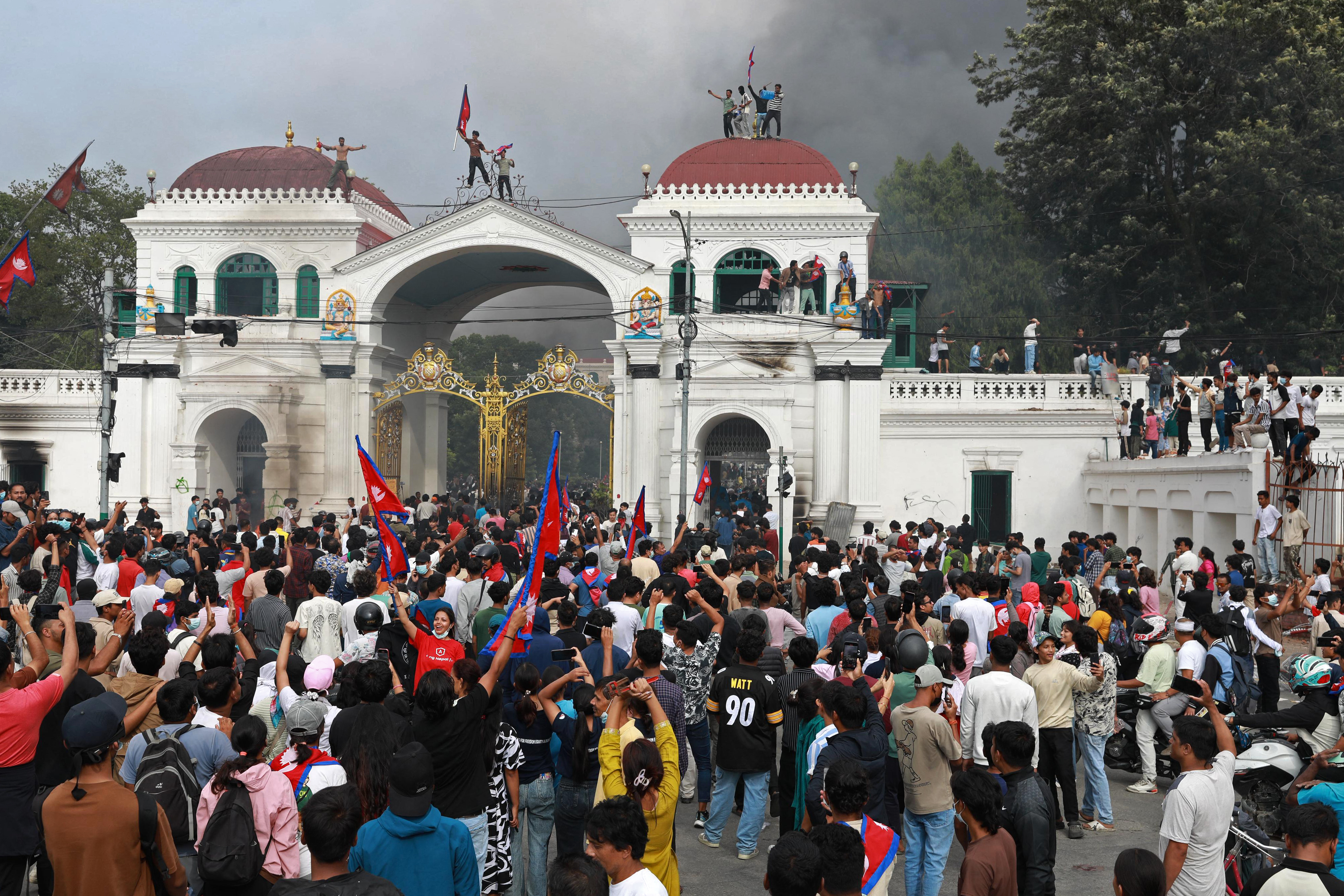 Protesters gather at the Singha Durbar.