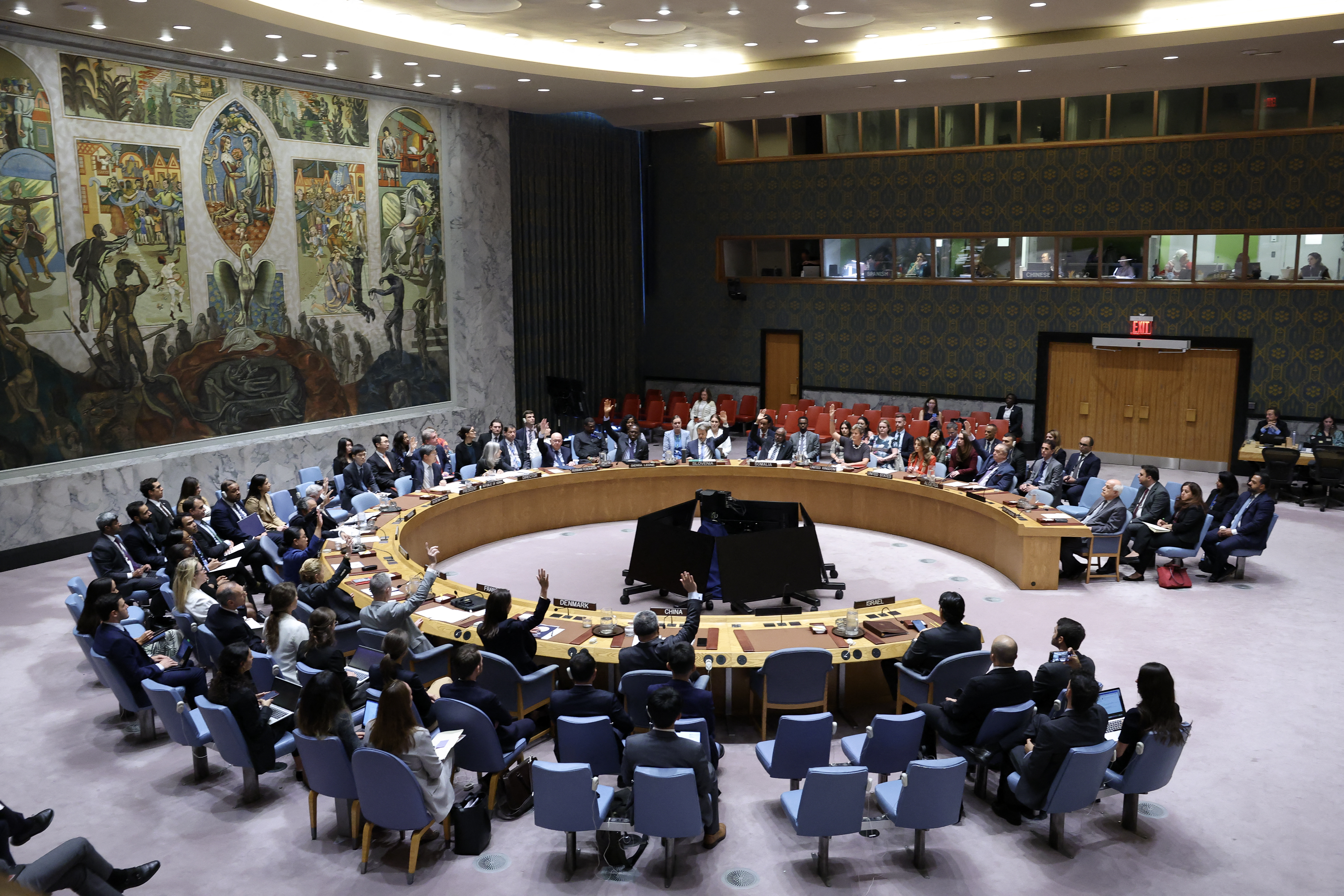A general view shows a United Nations Security Council meeting at UN headquarters in New York on September 18, 2025.