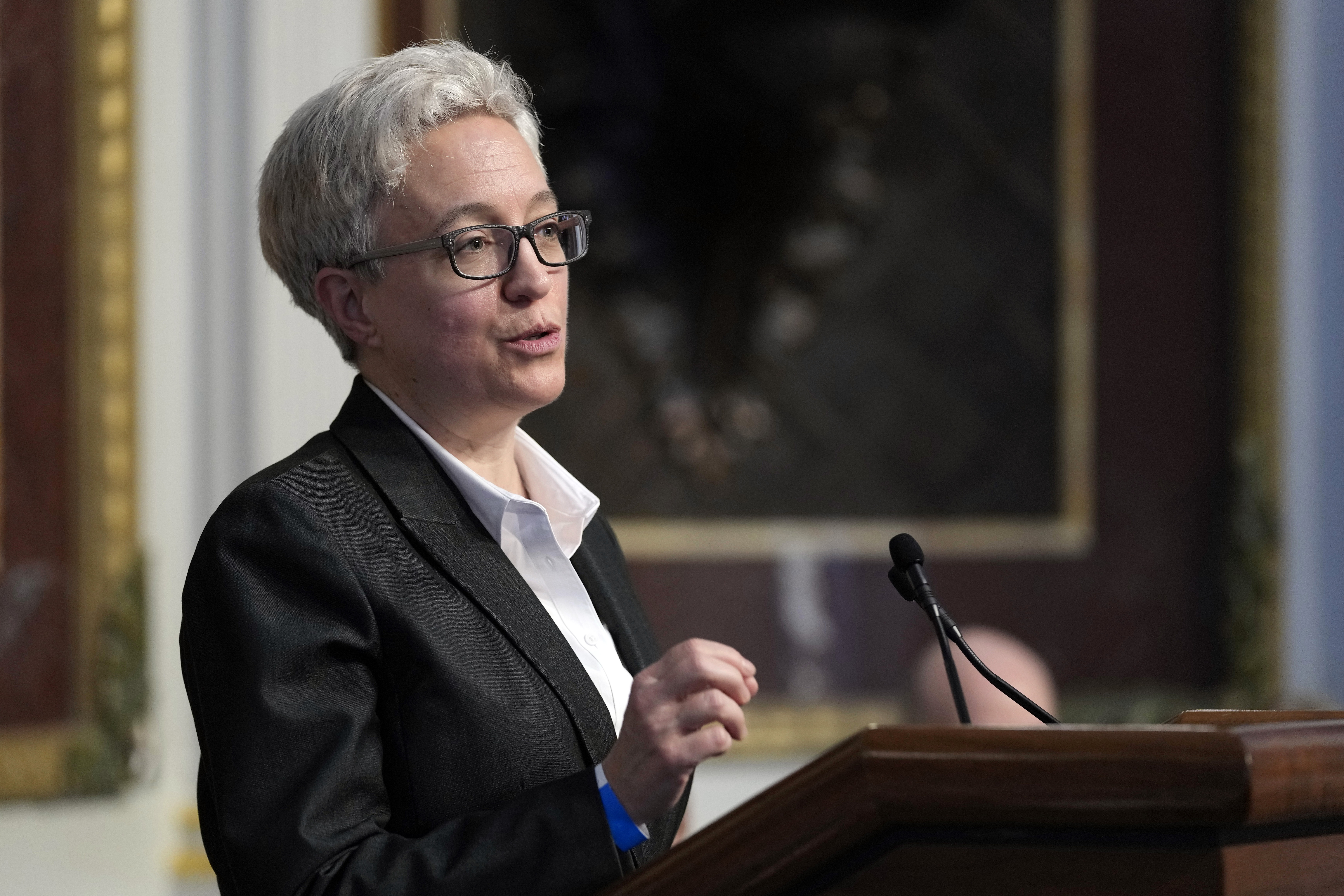 FILE - Oregon Gov. Tina Kotek speaks during a signing ceremony in Washington, Friday, Feb. 23, 2024. (AP Photo/Susan Walsh, File)