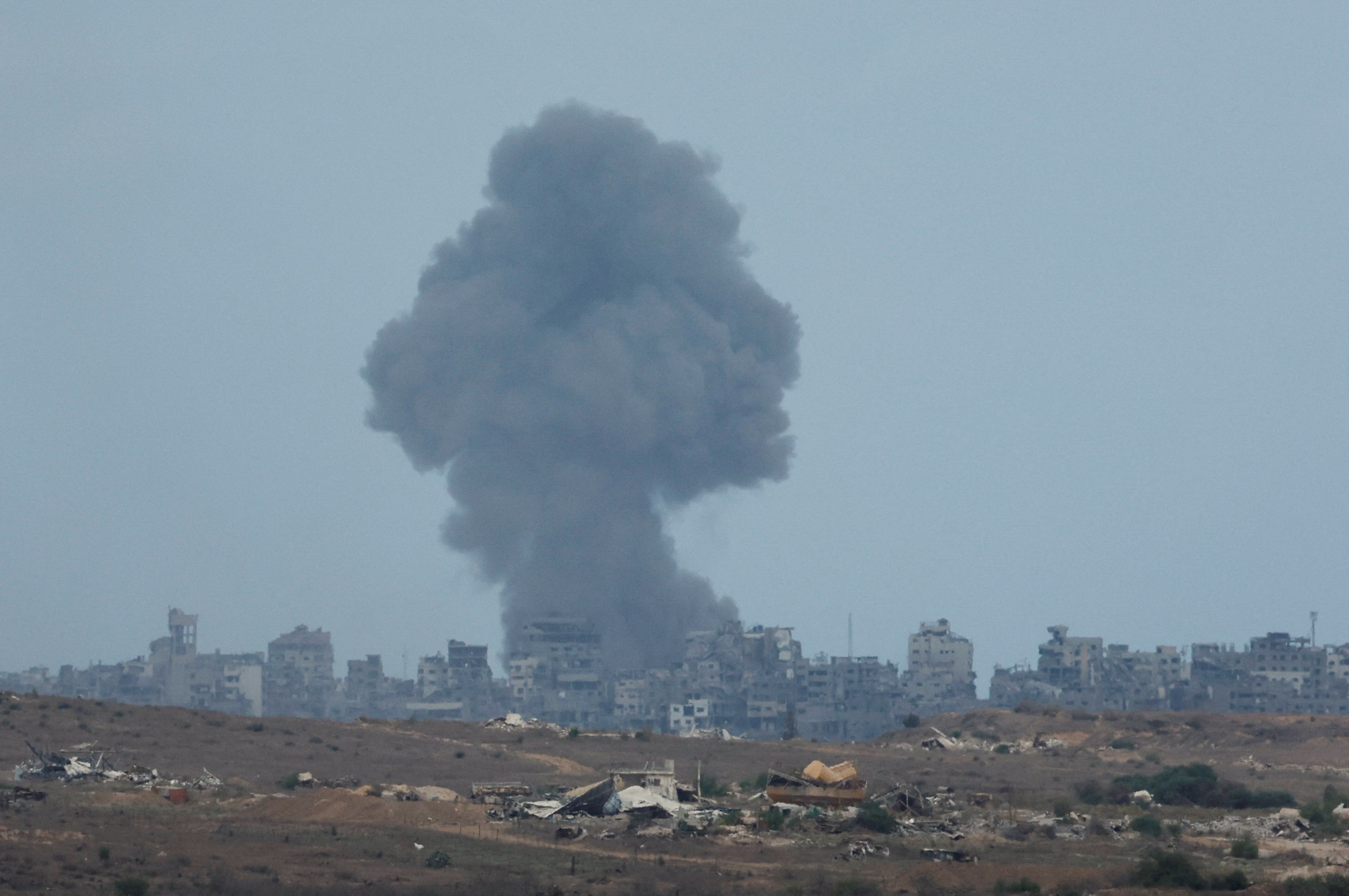 Smoke rises from Gaza.
