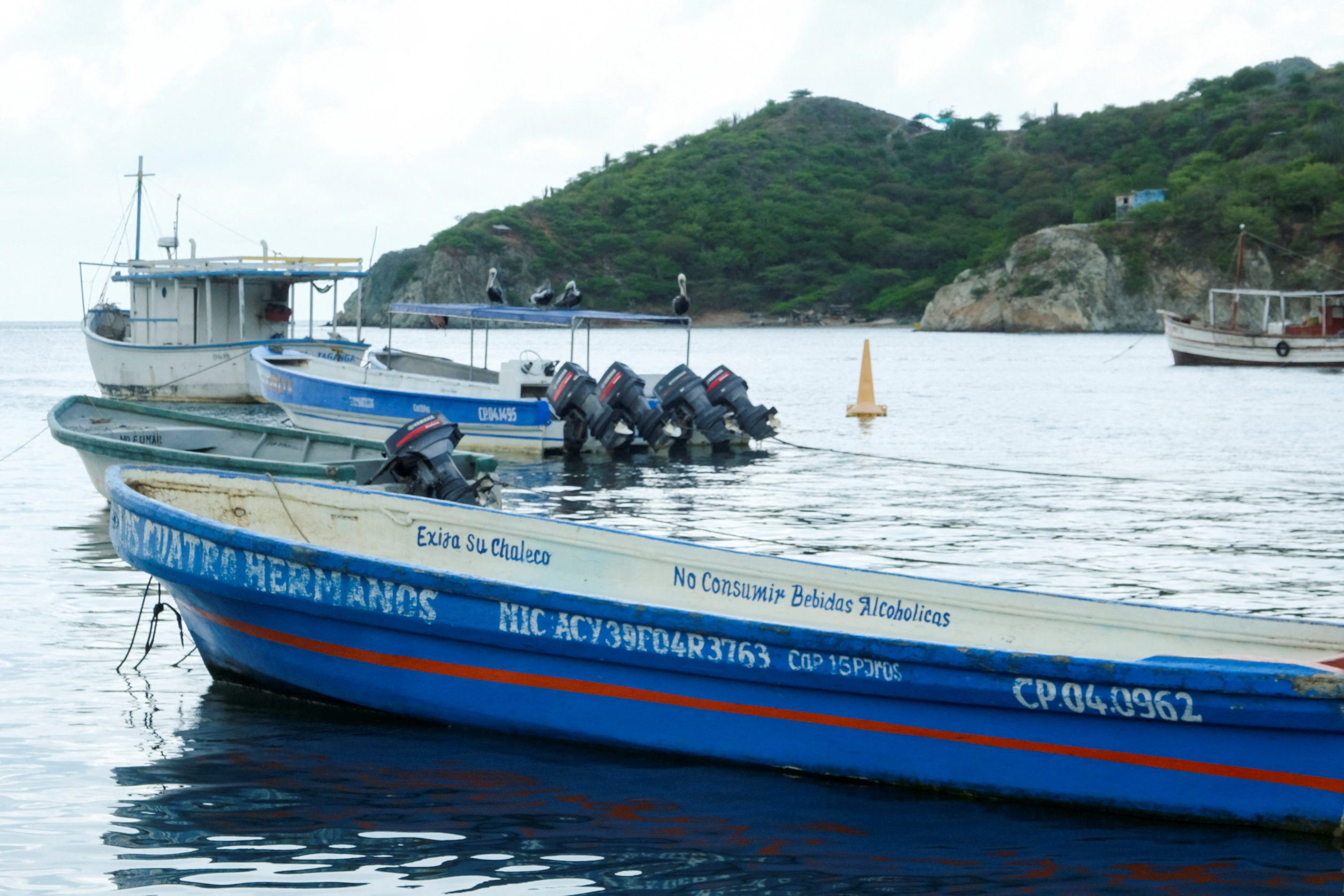 A boat docked at Taganga Beach.