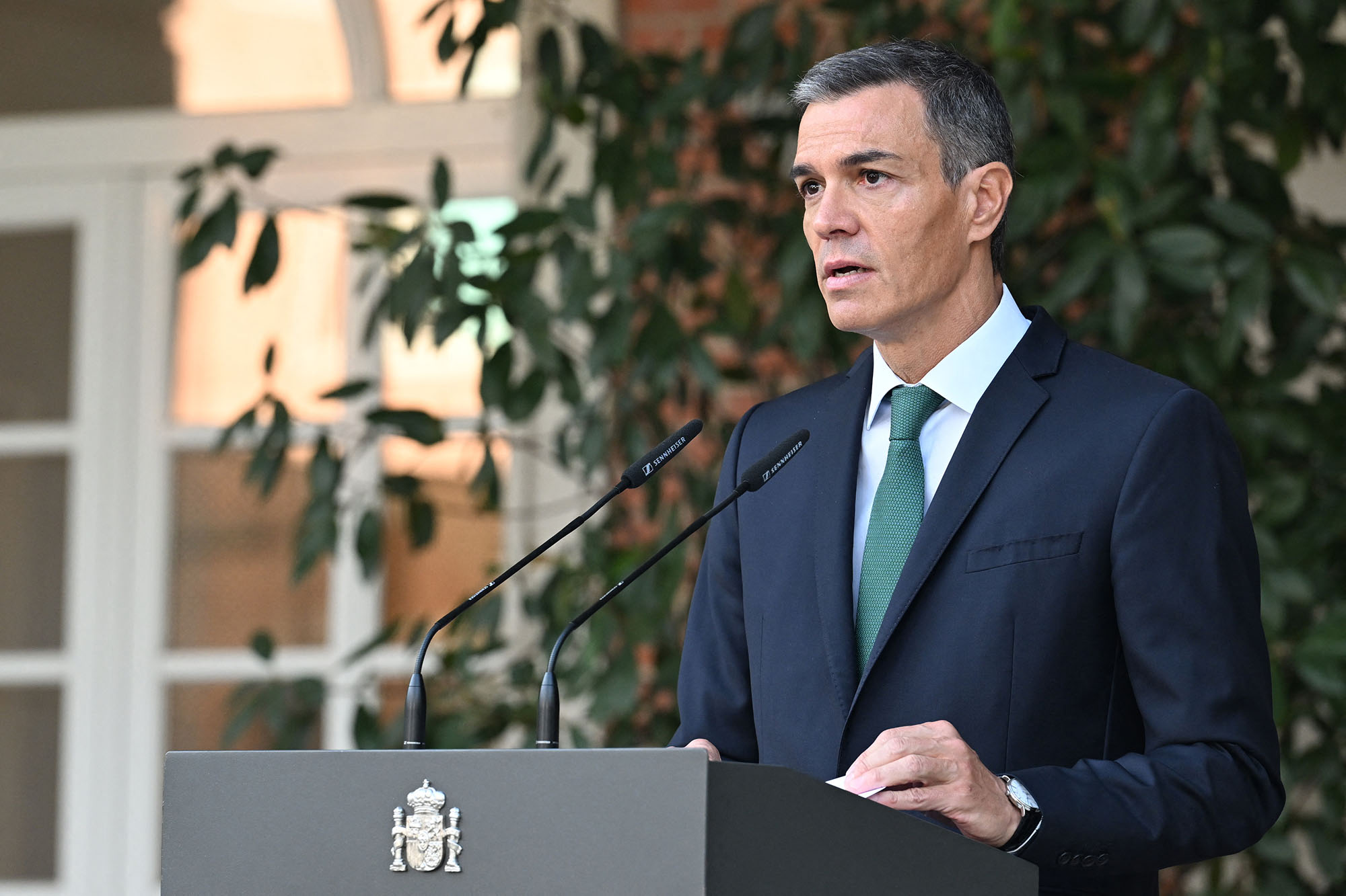 Spanish Prime Minister Pedro Sanchez announcing several measures including an arms embargo on Israel and a ban on ships carrying fuel for Israeli military personnel from docking in Spanish ports, to "stop the genocide in Gaza."