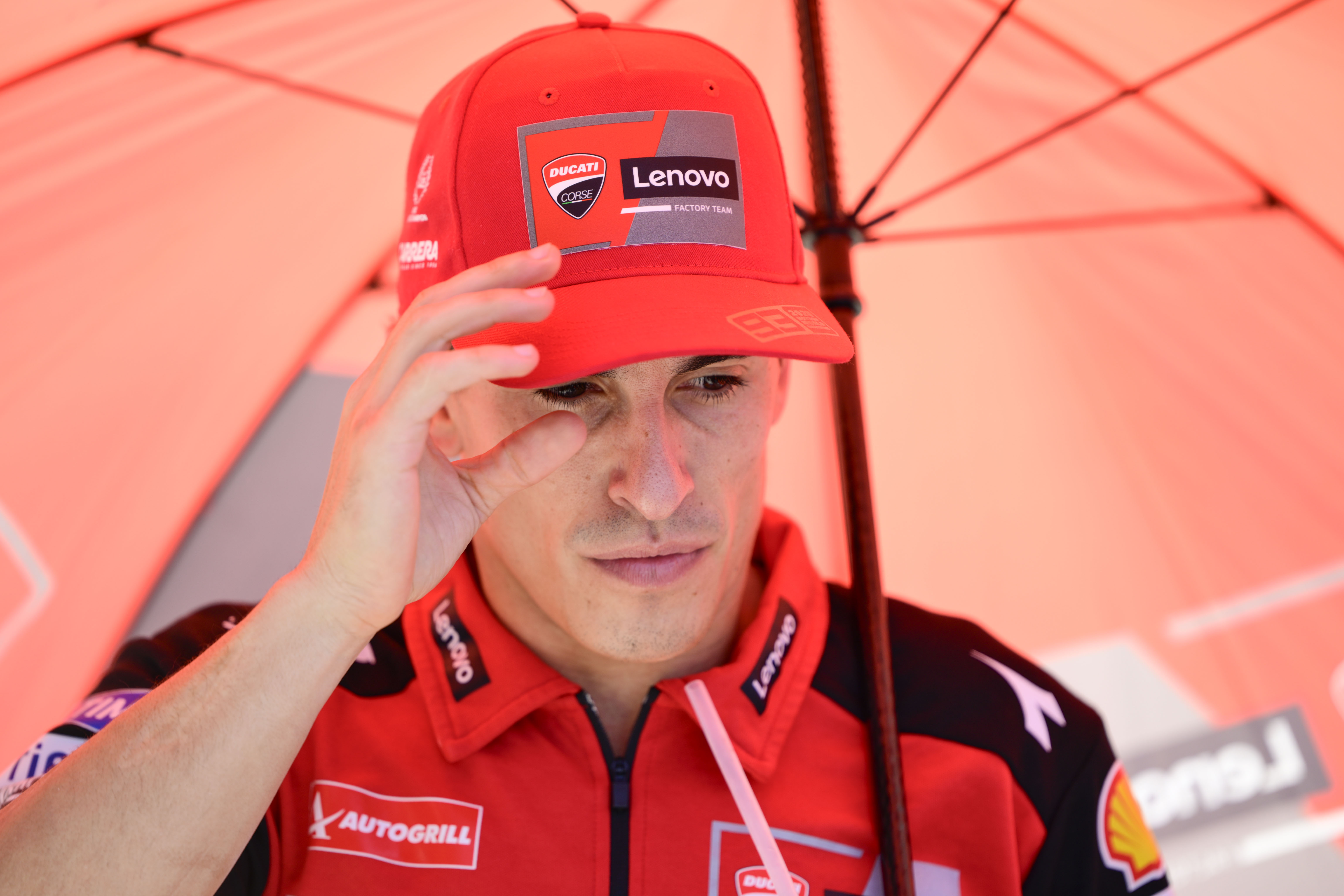 Marc Marquez reacts.