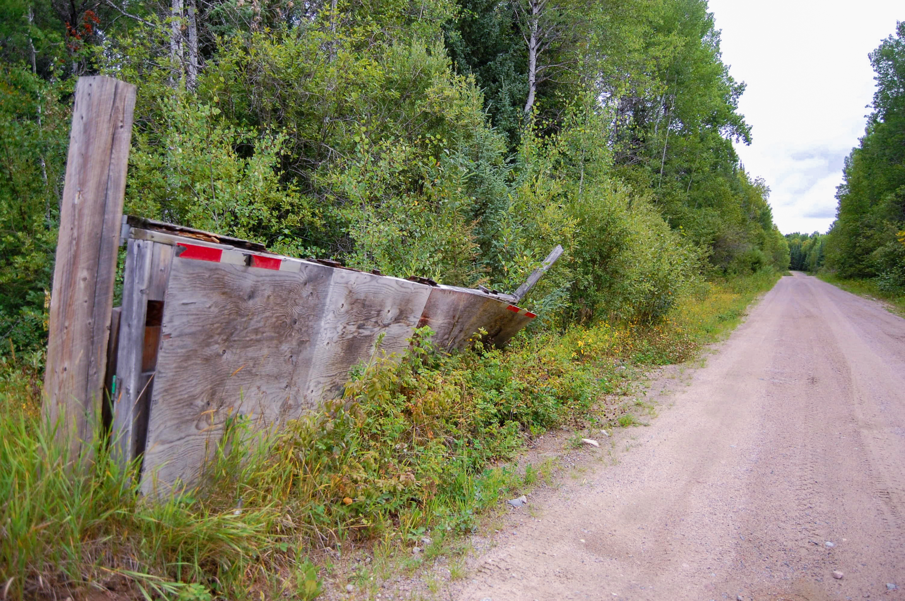 The gate still stands on the road at Grassy Narrows's blockade site