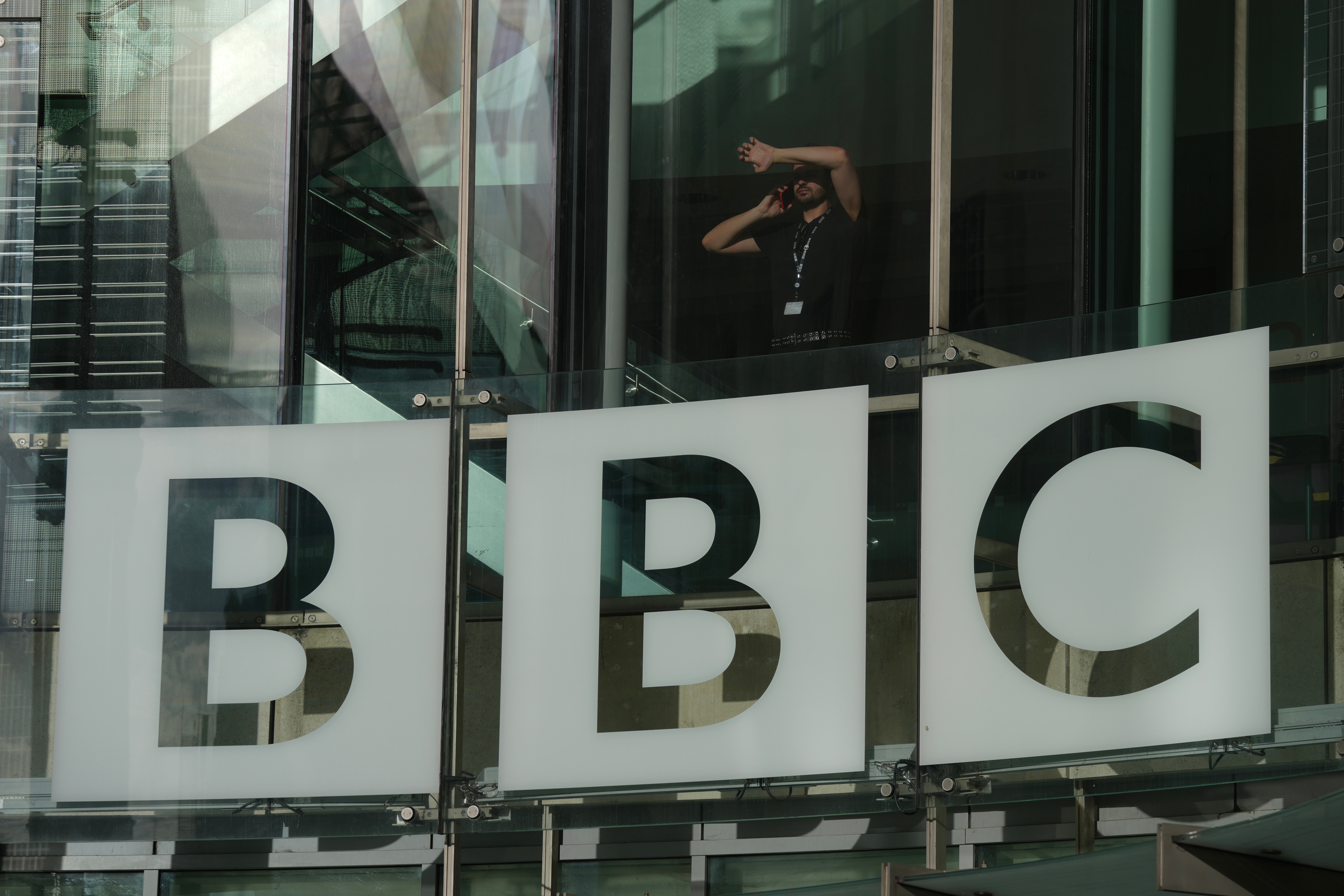 A view of the logo outside the BBC Headquarters in London, Wednesday, November 12, 2025. [File: Kin Cheung/Associated Press]
