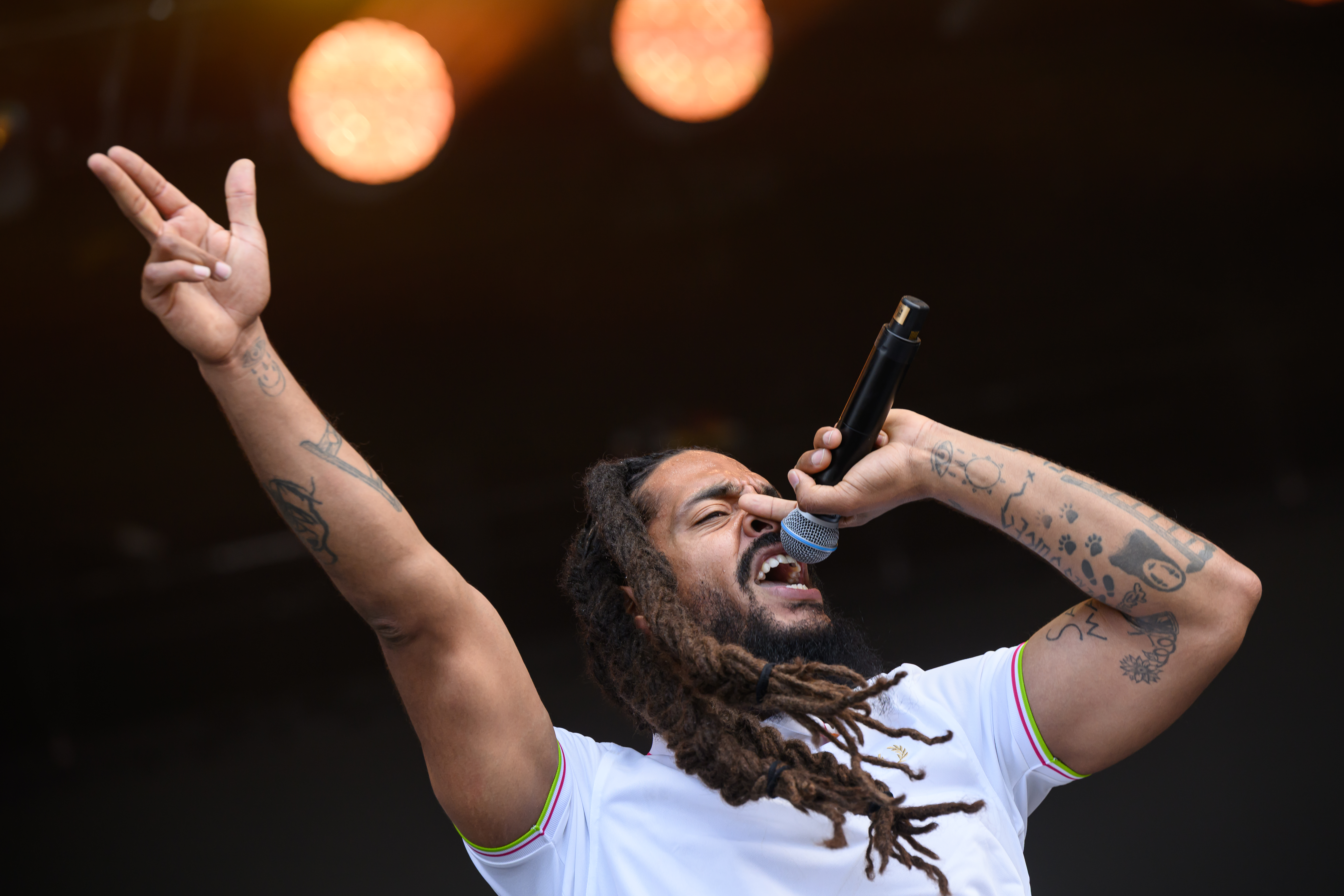 GLASTONBURY, ENGLAND - JUNE 28: (EDITORIAL USE ONLY) Bobby Vylan of Bob Vylan performs on the West Holts Stage during day four of Glastonbury festival 2025 at Worthy Farm, Pilton on June 28, 2025 in Glastonbury, England. Established by Michael Eavis in 1970, Glastonbury has grown into the UK's largest music festival, drawing over 200,000 fans to enjoy performances across more than 100 stages. In 2026, the festival will take a fallow year, a planned pause to allow the Worthy Farm site time to rest and recover. (Photo by Leon Neal/Getty Images)