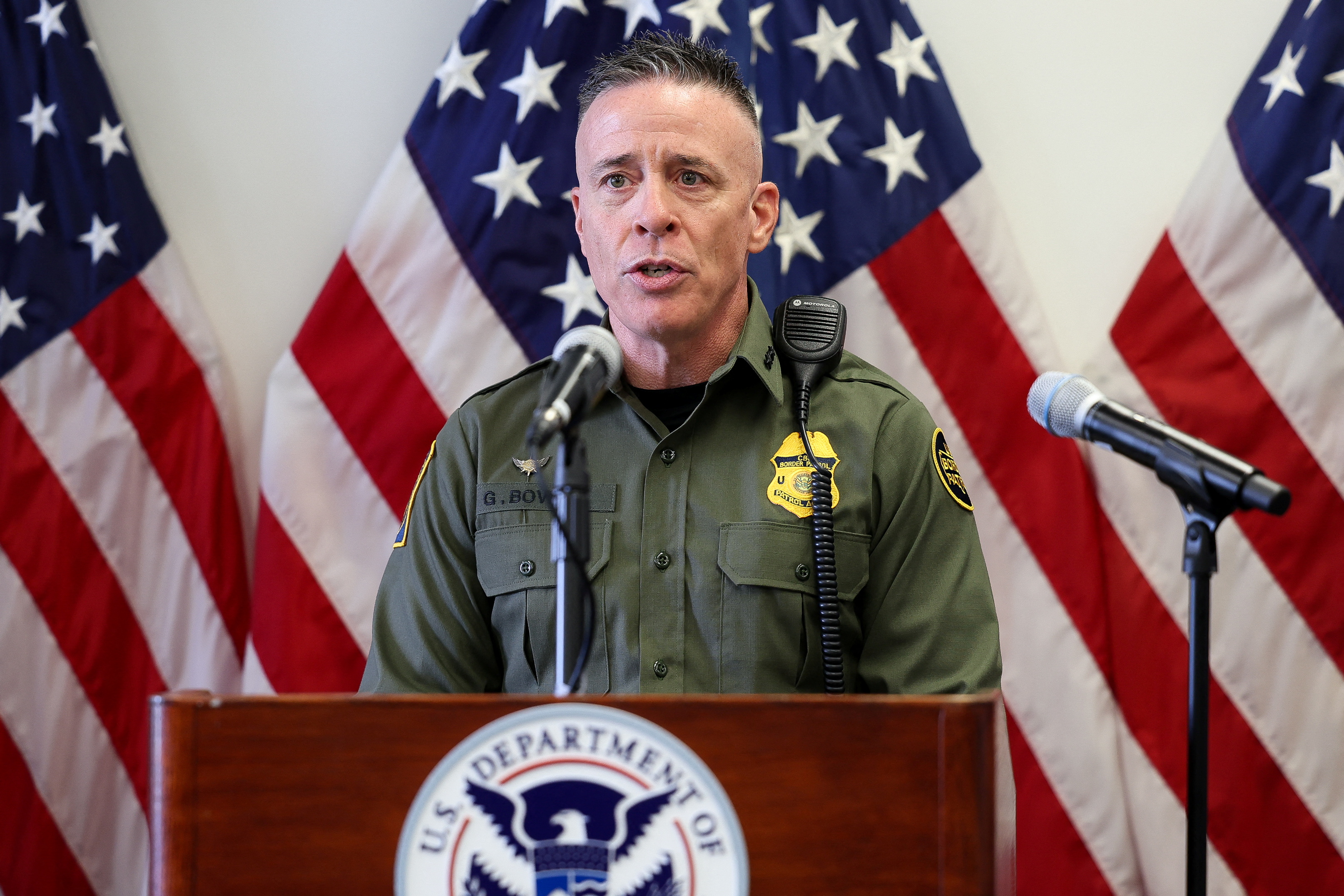 US Border Patrol chief Gregory Bovino attends a news conference.