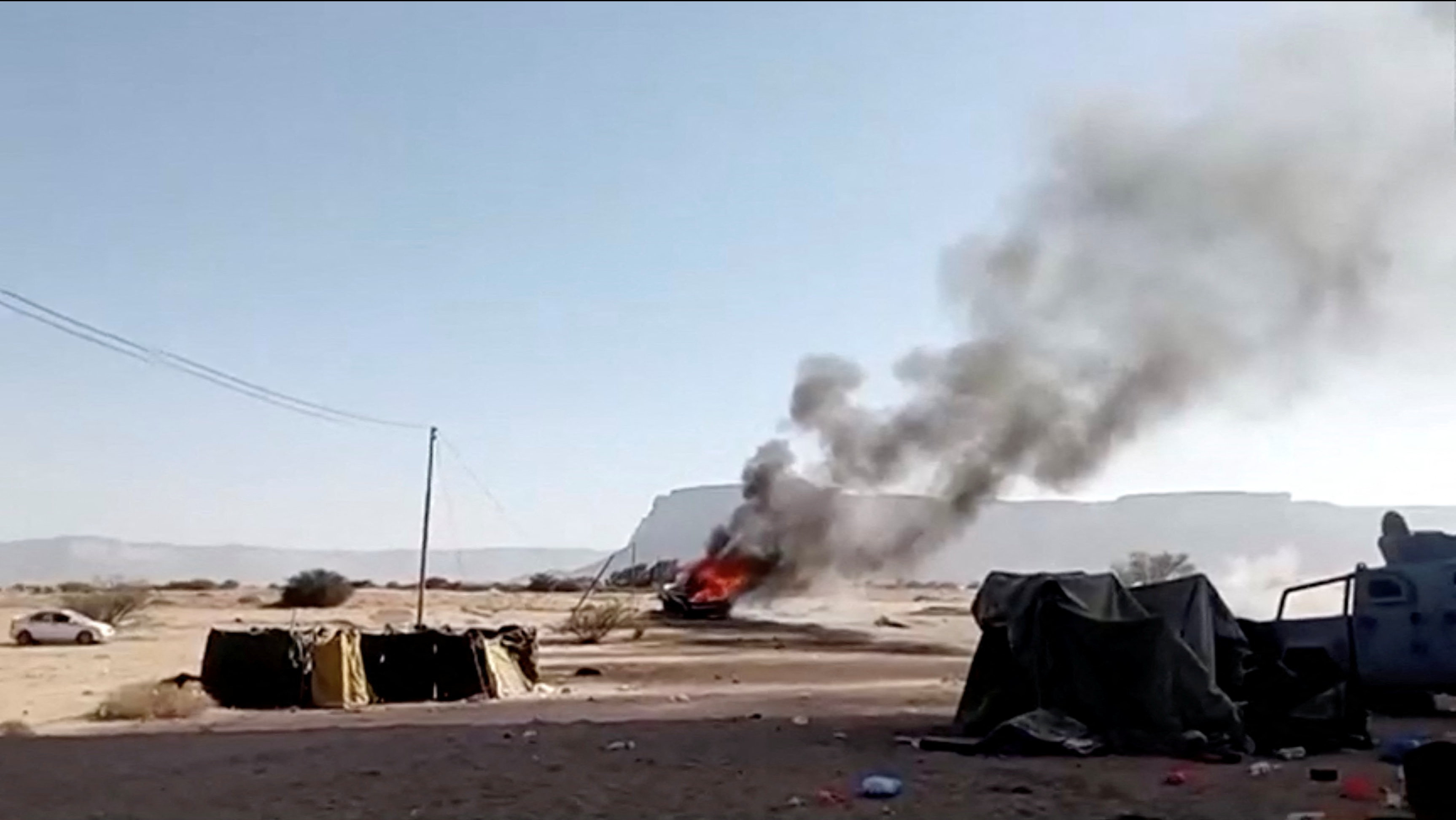 Still image from a social media video claiming to show Saudi airstrikes targeting Southern Transitional Council (STC) positions in Sayoun, Yemen, released on January 2, 2026. UGC/via REUTERS THIS IMAGE HAS BEEN SUPPLIED BY A THIRD PARTY. MANDATORY CREDIT. NO RESALES. NO ARCHIVES.