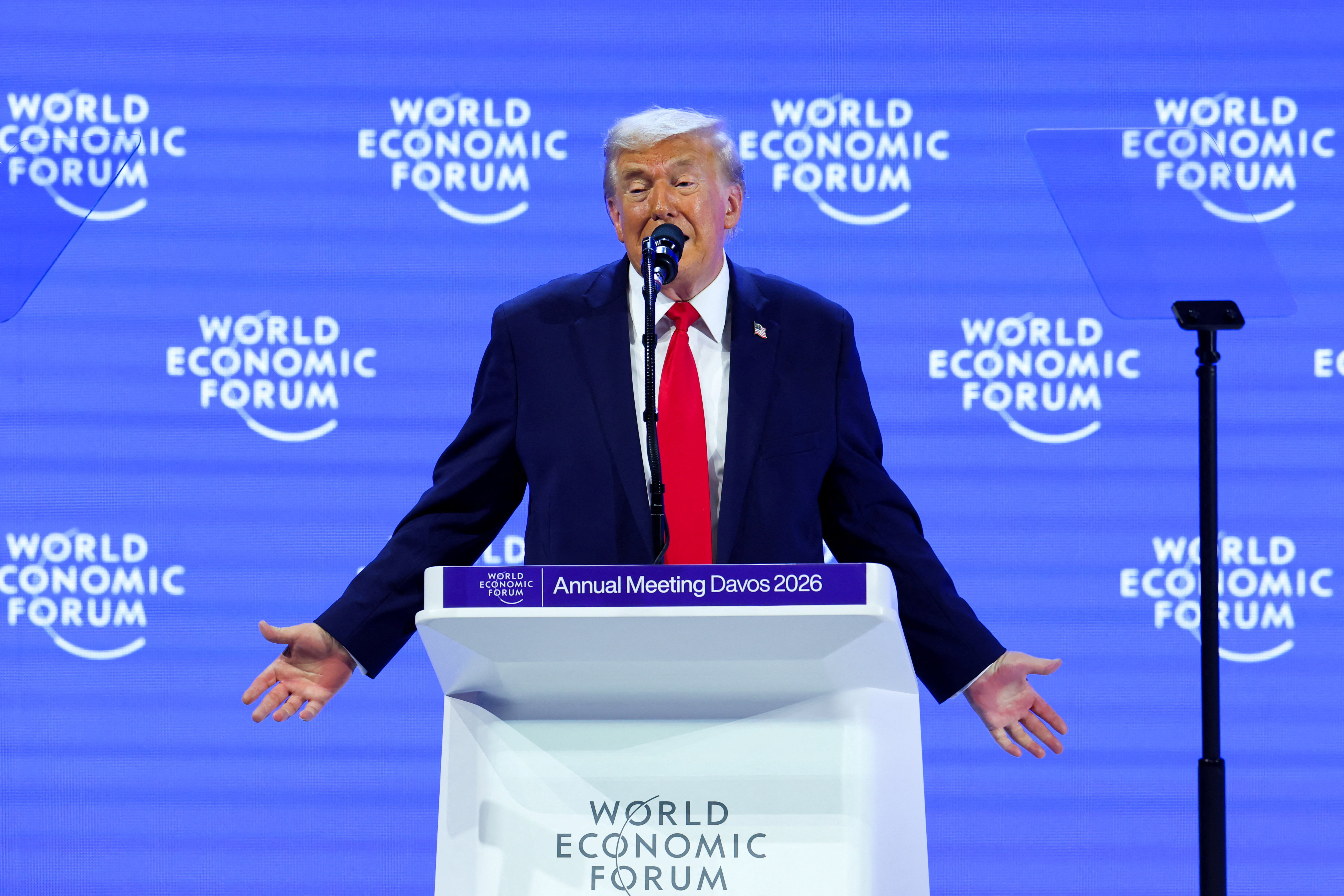US President Donald Trump speaks during the 56th annual World Economic Forum