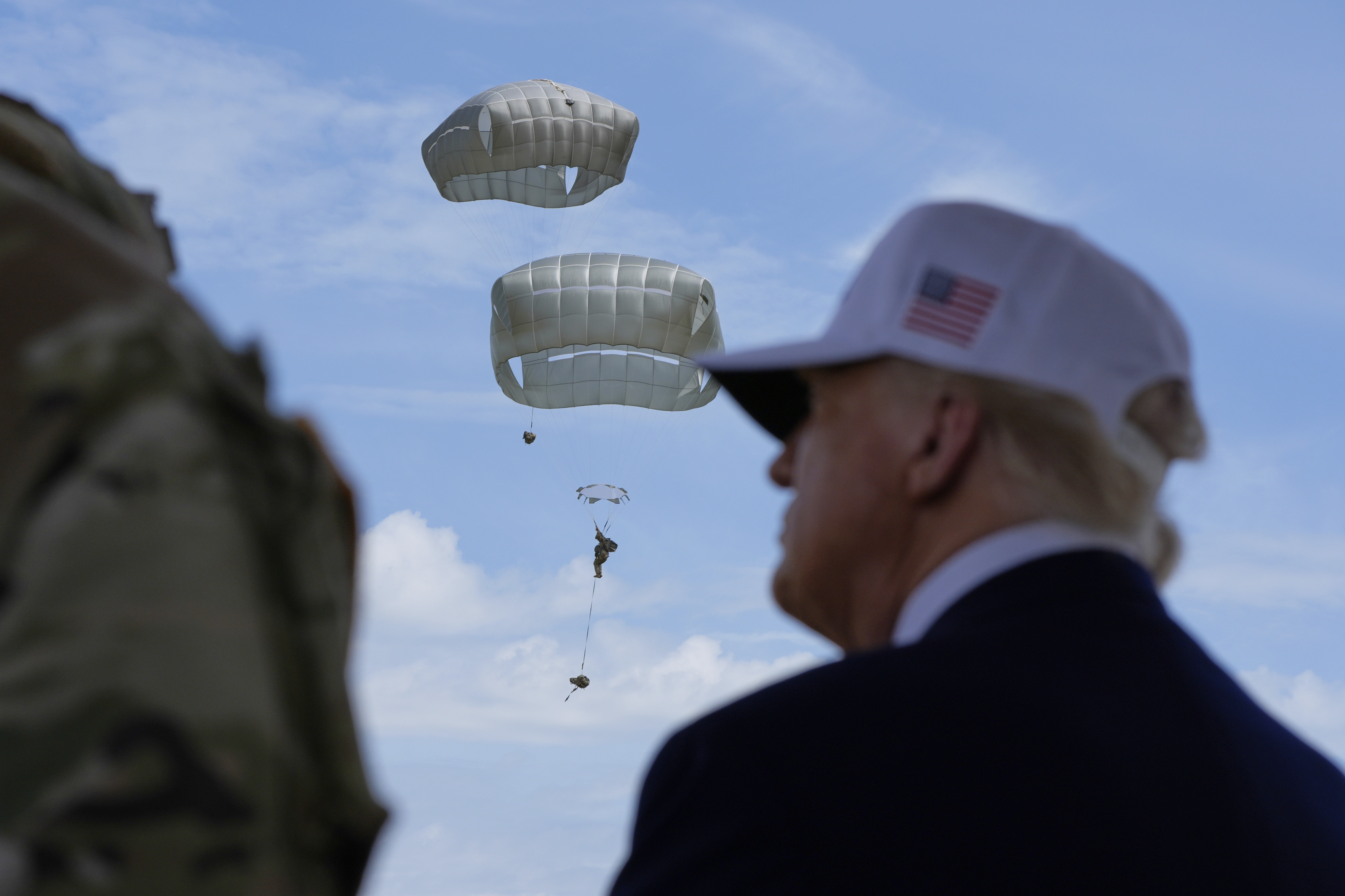 Trump watches parachuters at Fort Bragg