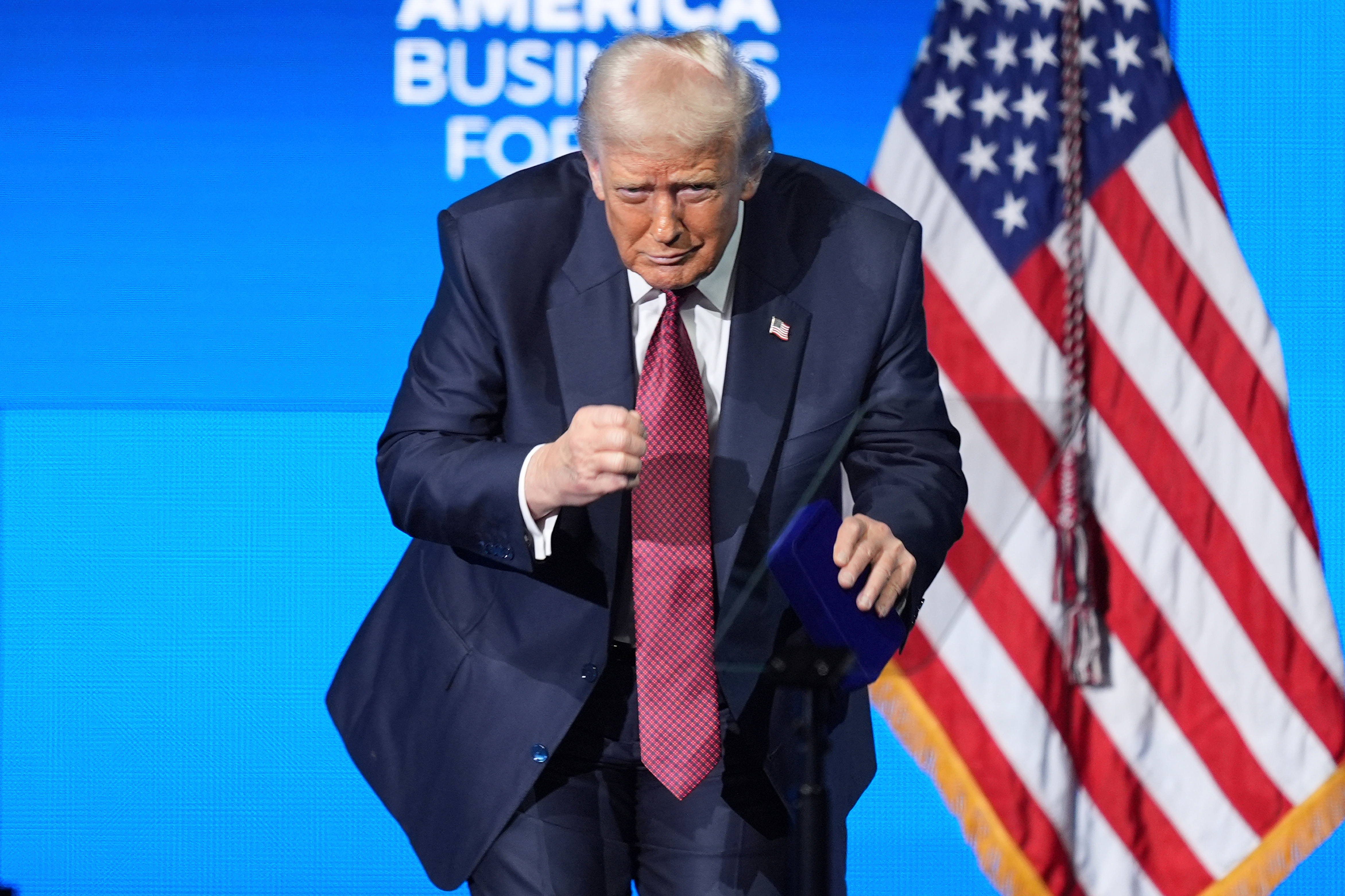 Trump boogies on stage.