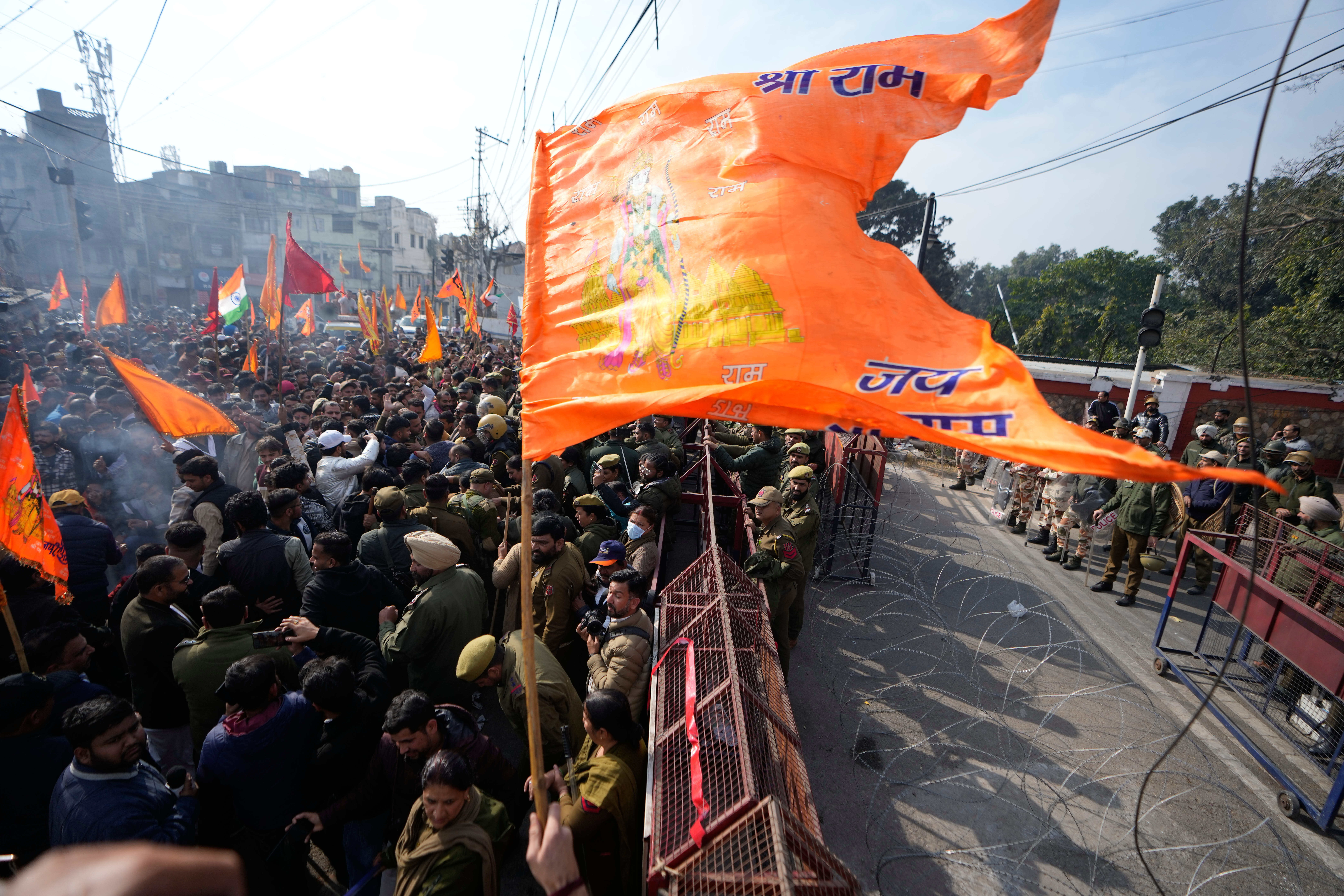 Protesters demanding revocation of the MBBS admission list of the Shri Mata Vaishno Devi Institute of Medical Excellence