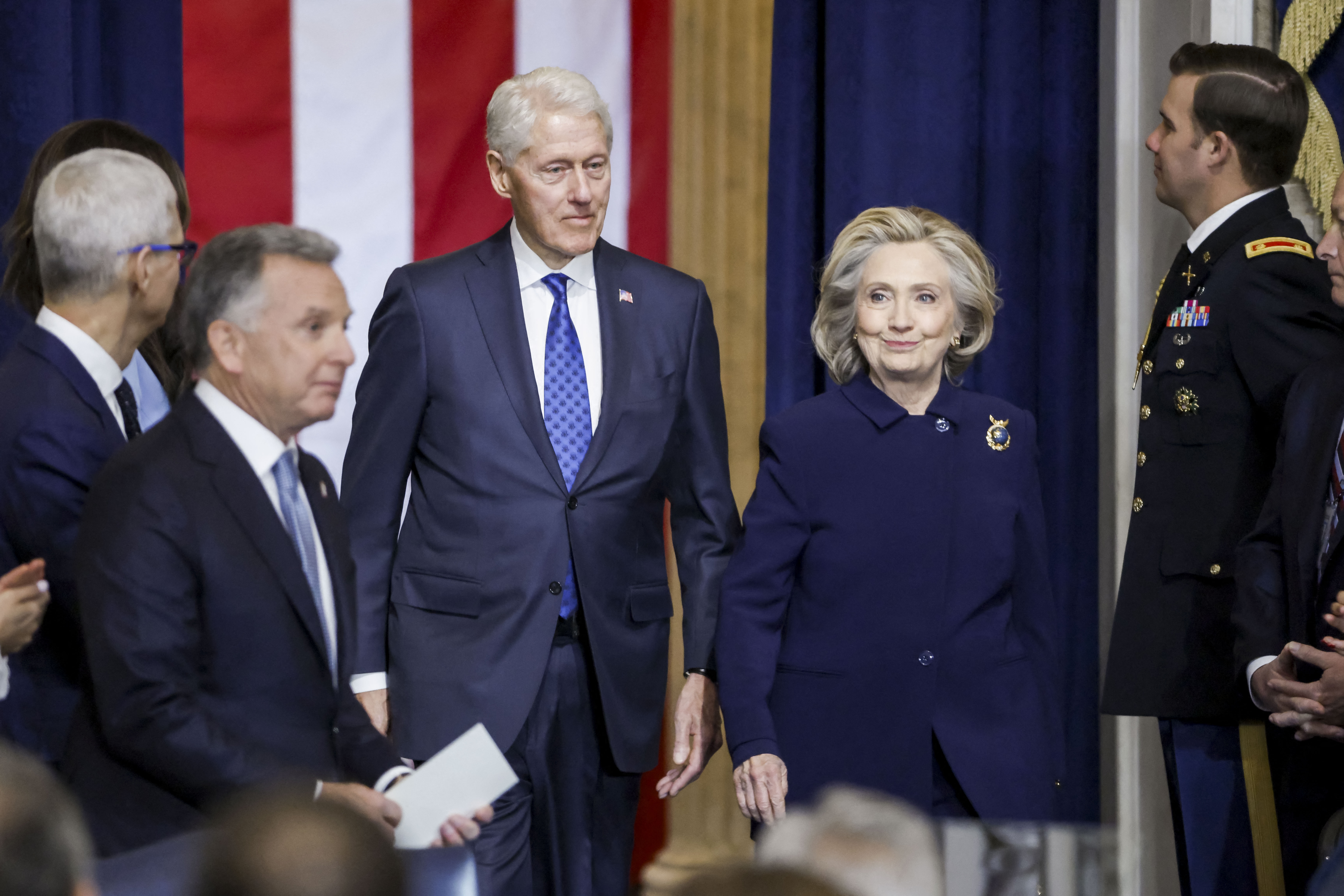 (FILES) Former US President Bill Clinton (L) and former US Secretary of State Hillary Clinton (R) arrive for the inauguration ceremony where Donald Trump will sworn in as the 47th US President in the US Capitol Rotunda in Washington, DC, on January 20, 2025.