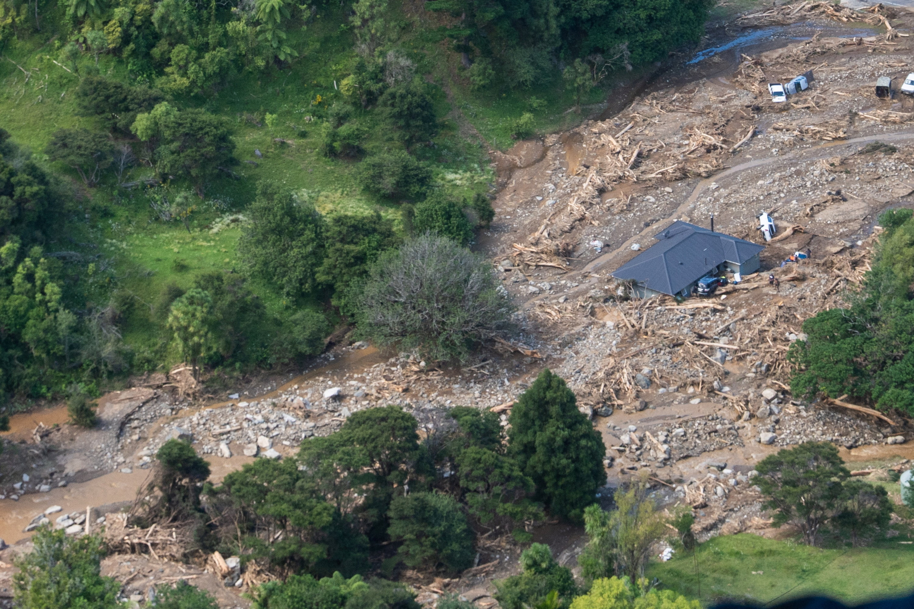 An aerial image of a property in Te Araroa affected by a storm that damaged parts of the North Island, New Zealand, January 23, 2026. Corey Fleming/Pool via REUTERS