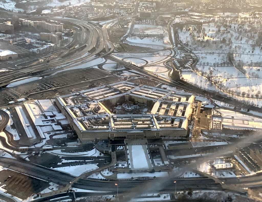 Aerial image shows the Pentagon.