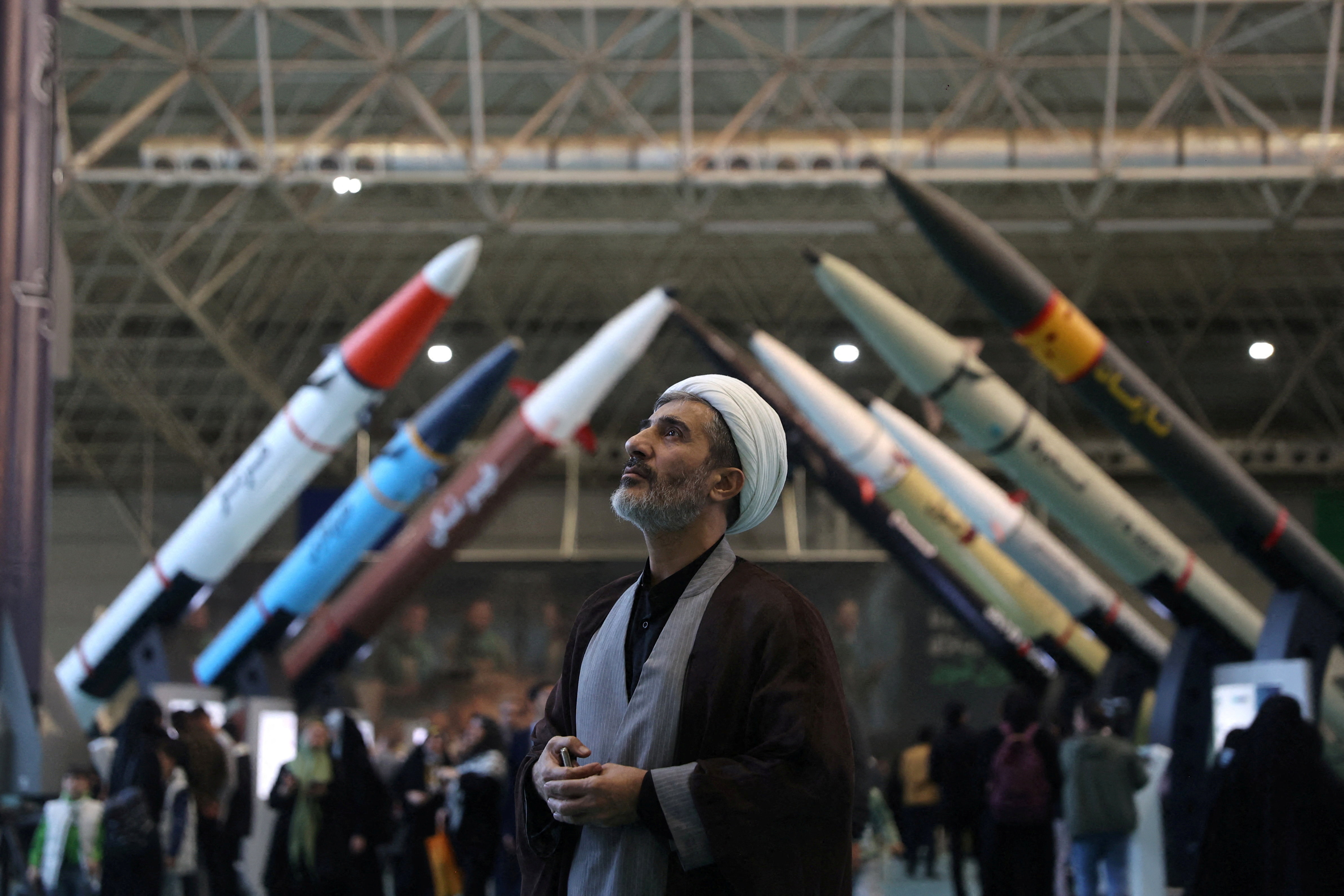 An Iranian cleric visits the IRGC Aerospace Force Museum in Tehran