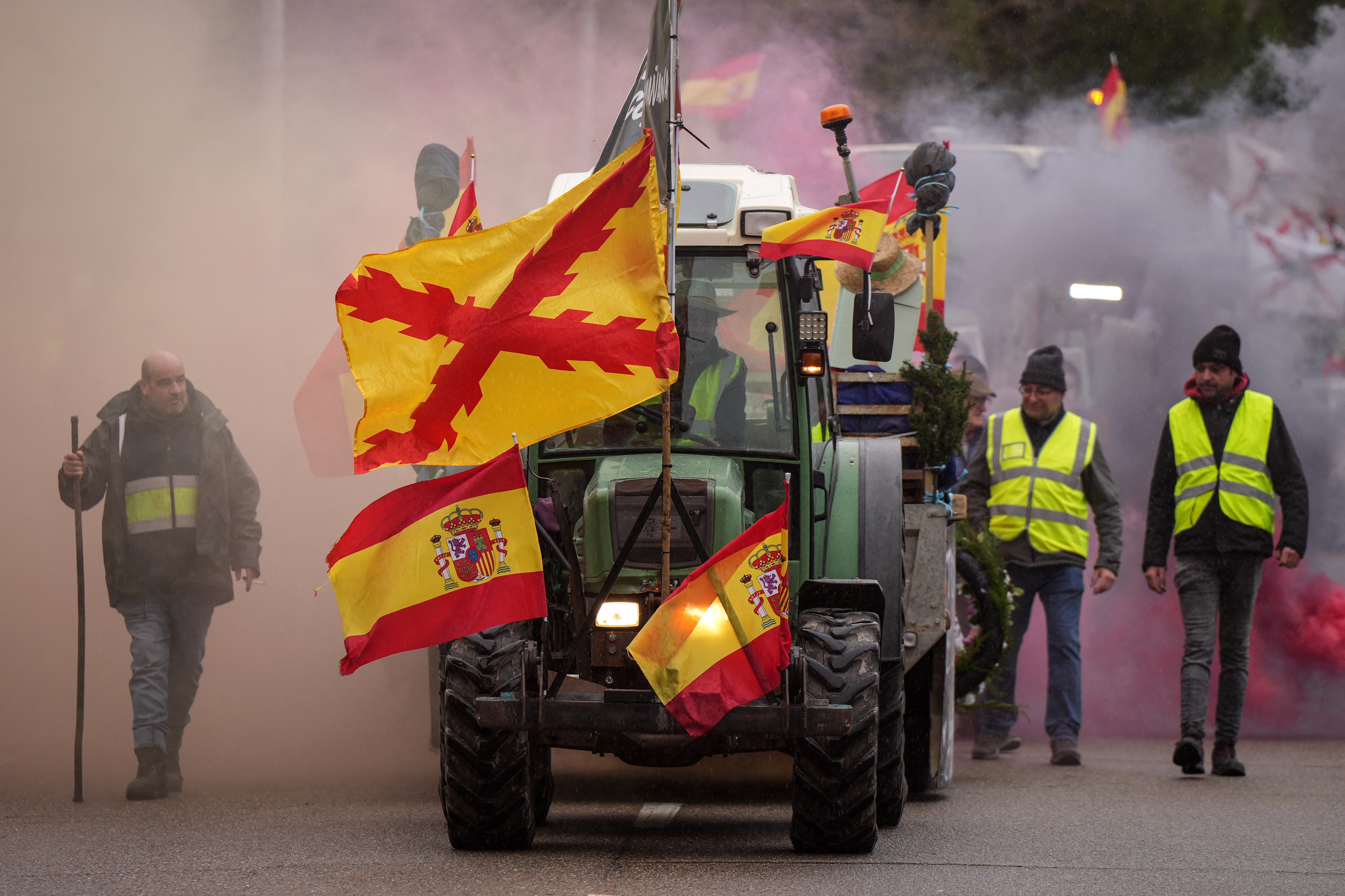 Farmers march with their tractors during a protest against the EU-Mercosur trade deal and the economic pressures facing the agricultural sector in Valladolid