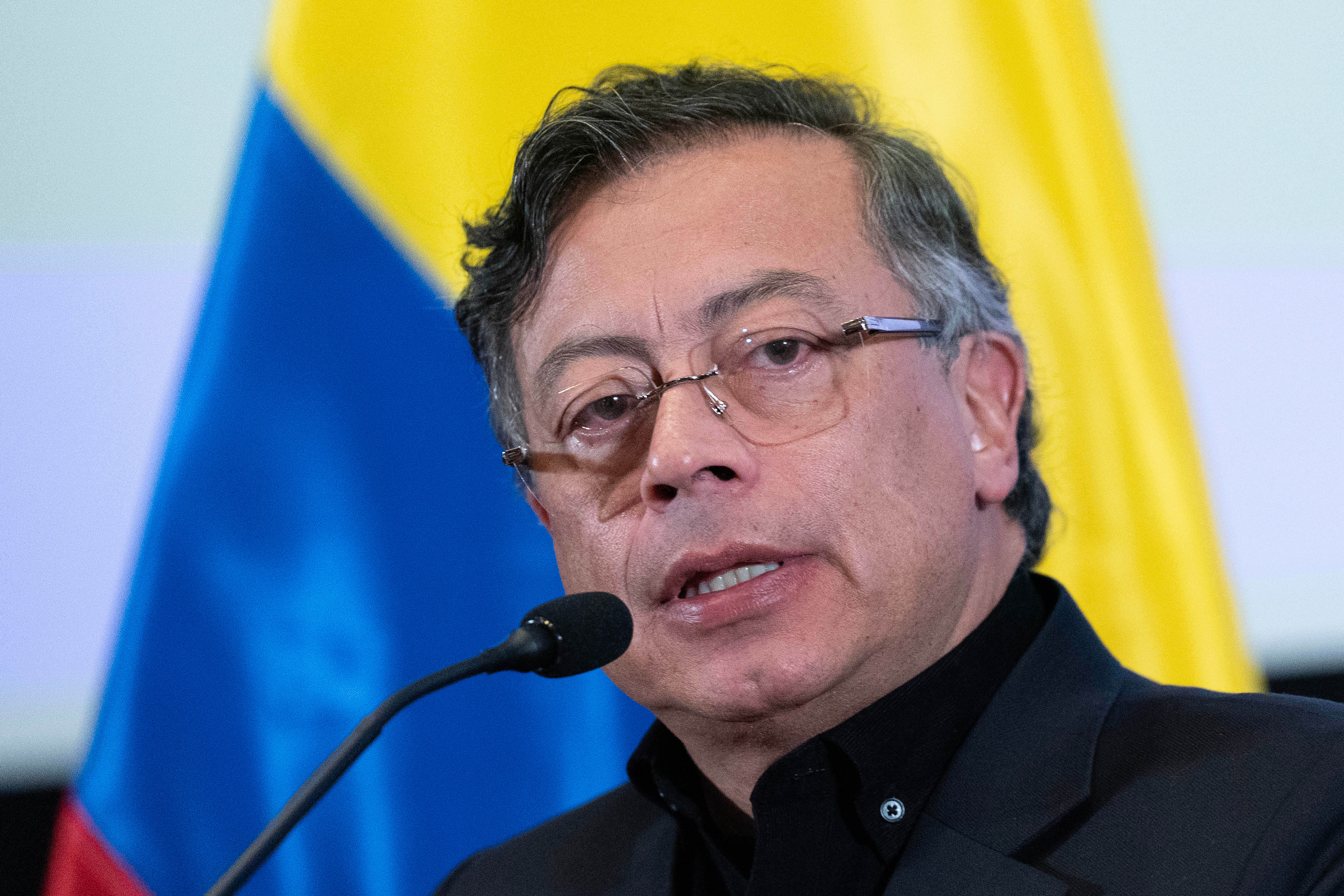 Colombia's President Gustavo Petro speaks during a news conference at the Colombian embassy in Washington, Tuesday, Feb. 3, 2026. (AP Photo/Jose Luis Magana)