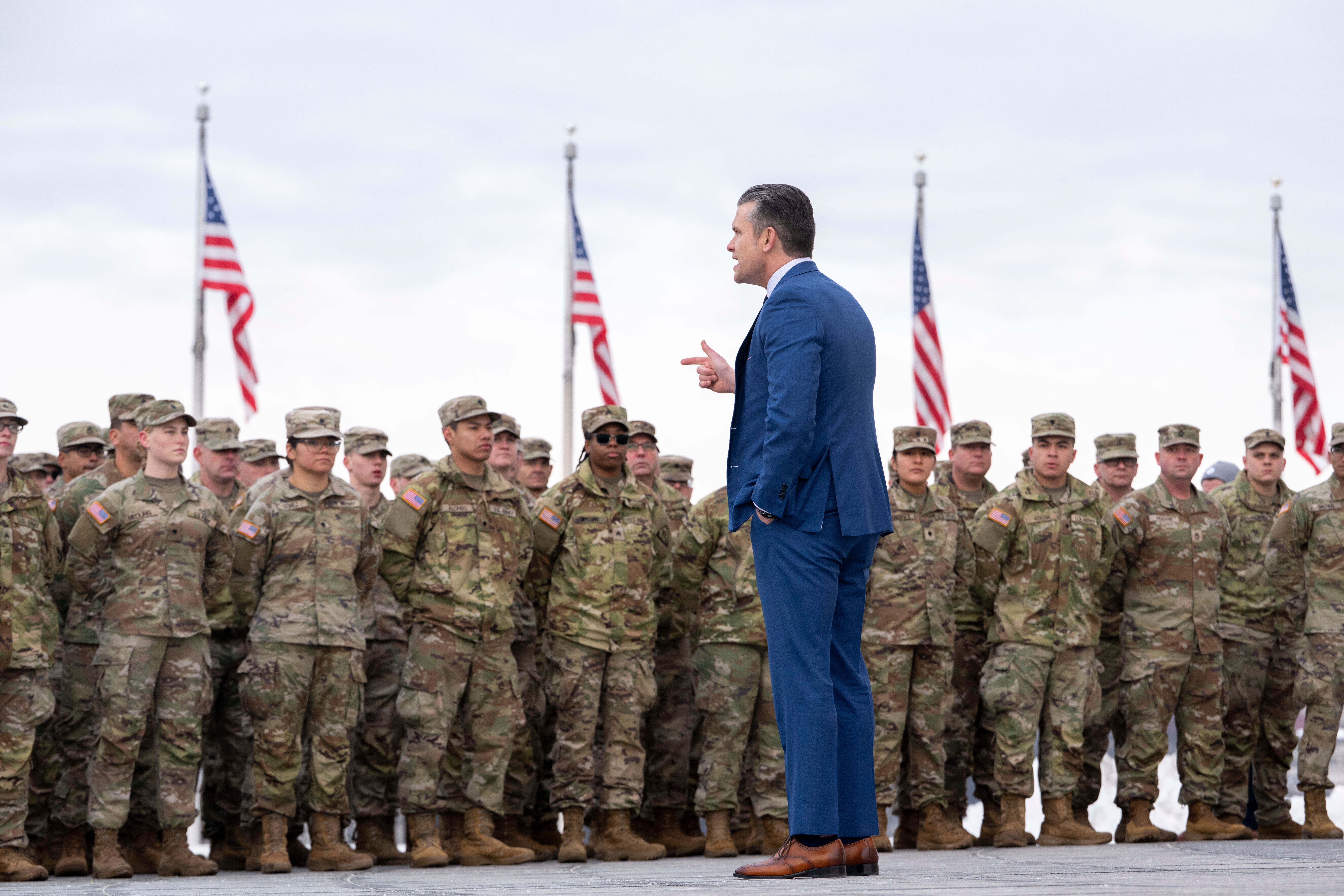 Pete Hegseth speaks to military members