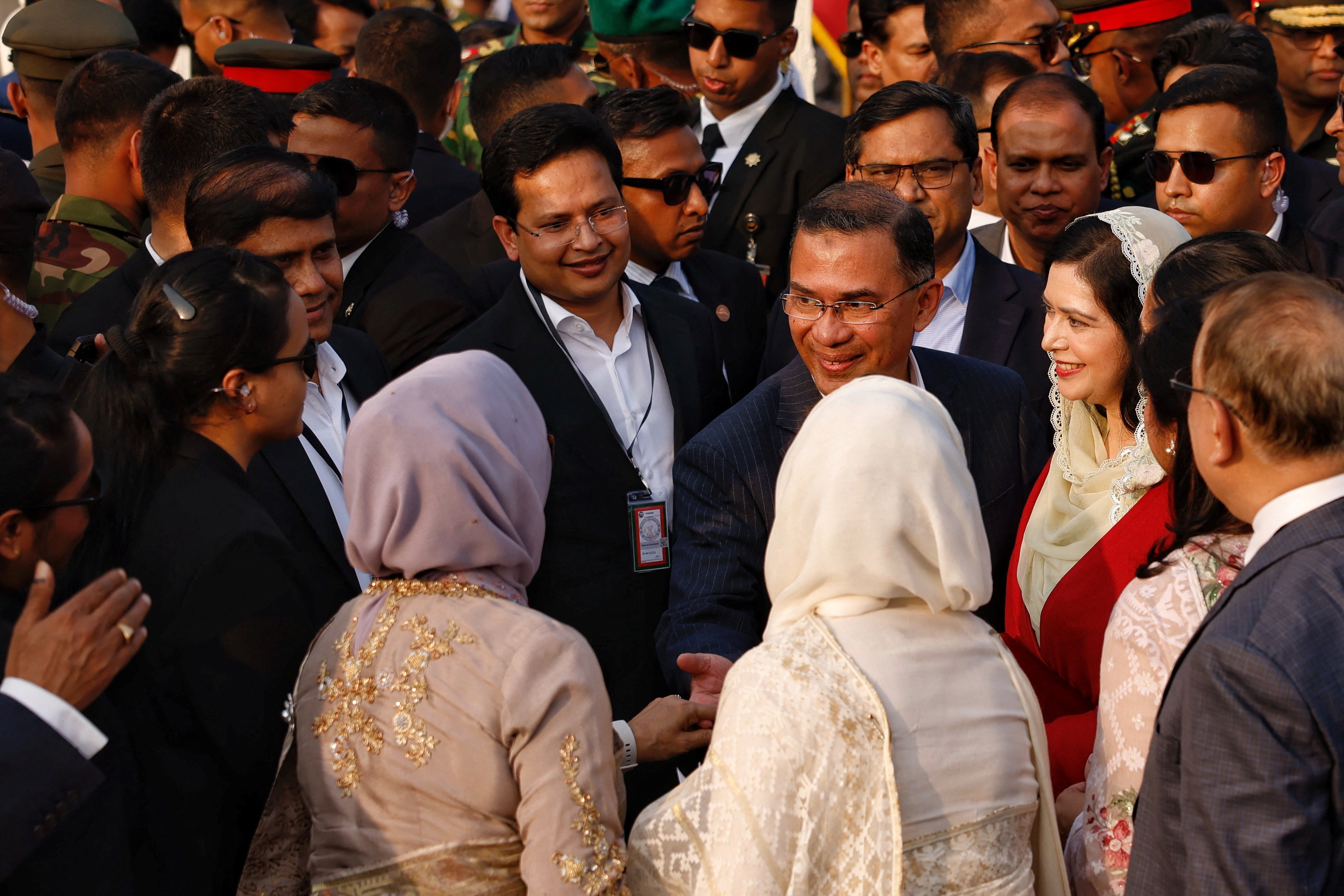 Bangladesh’s newly sworn‑in Prime Minister Tarique Rahman meets guests.