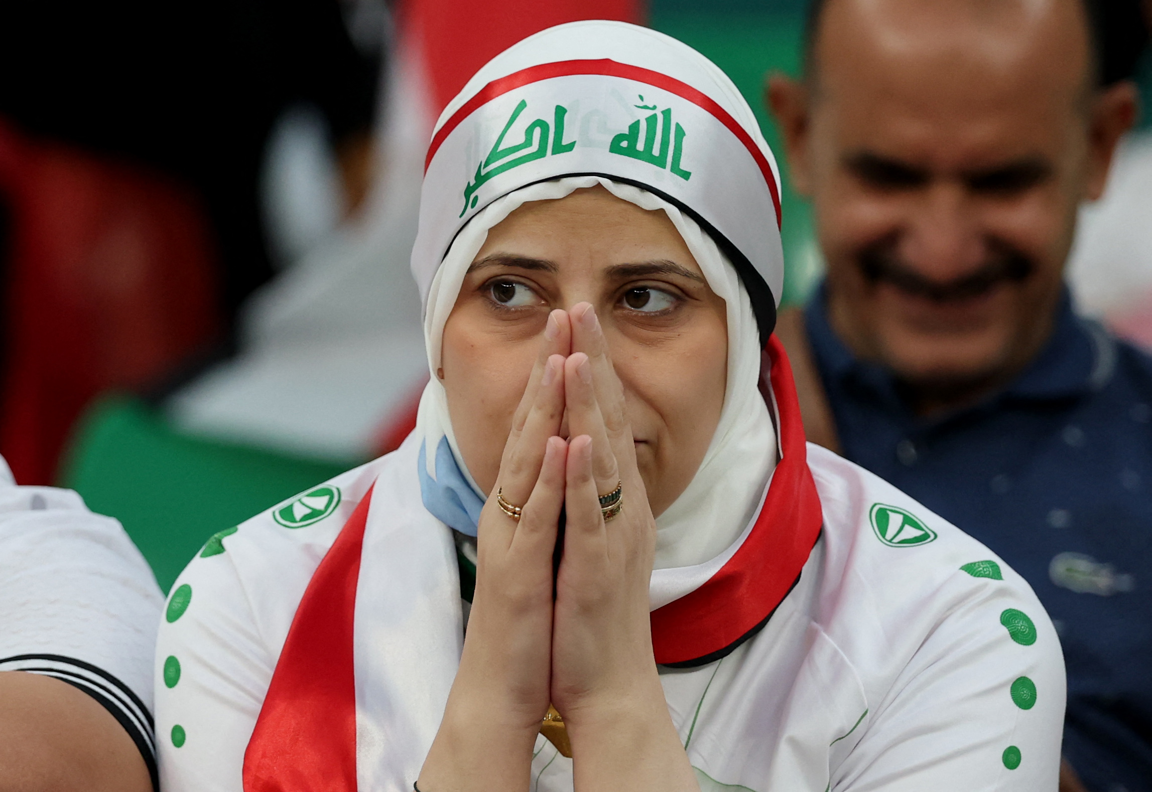 Soccer Football - FIFA Arab Cup - Qatar 2025 - Quarter Final - Jordan v Iraq - Education City Stadium, Al Rayyan, Qatar - December 12, 2025 Iraq fan inside the stadium before the match REUTERS/Mohammed Salem