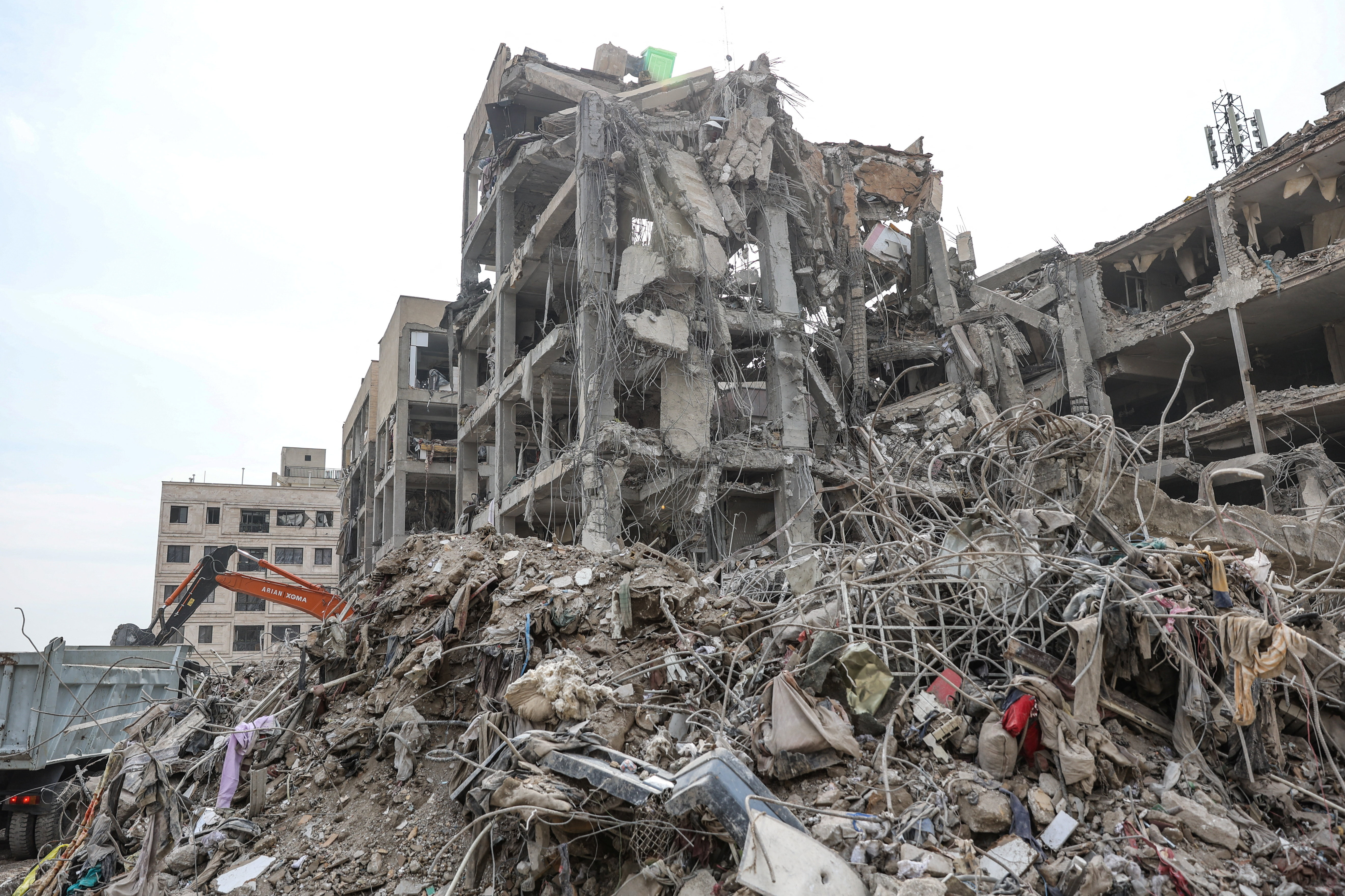 Emergency personnel work at the site of a strike