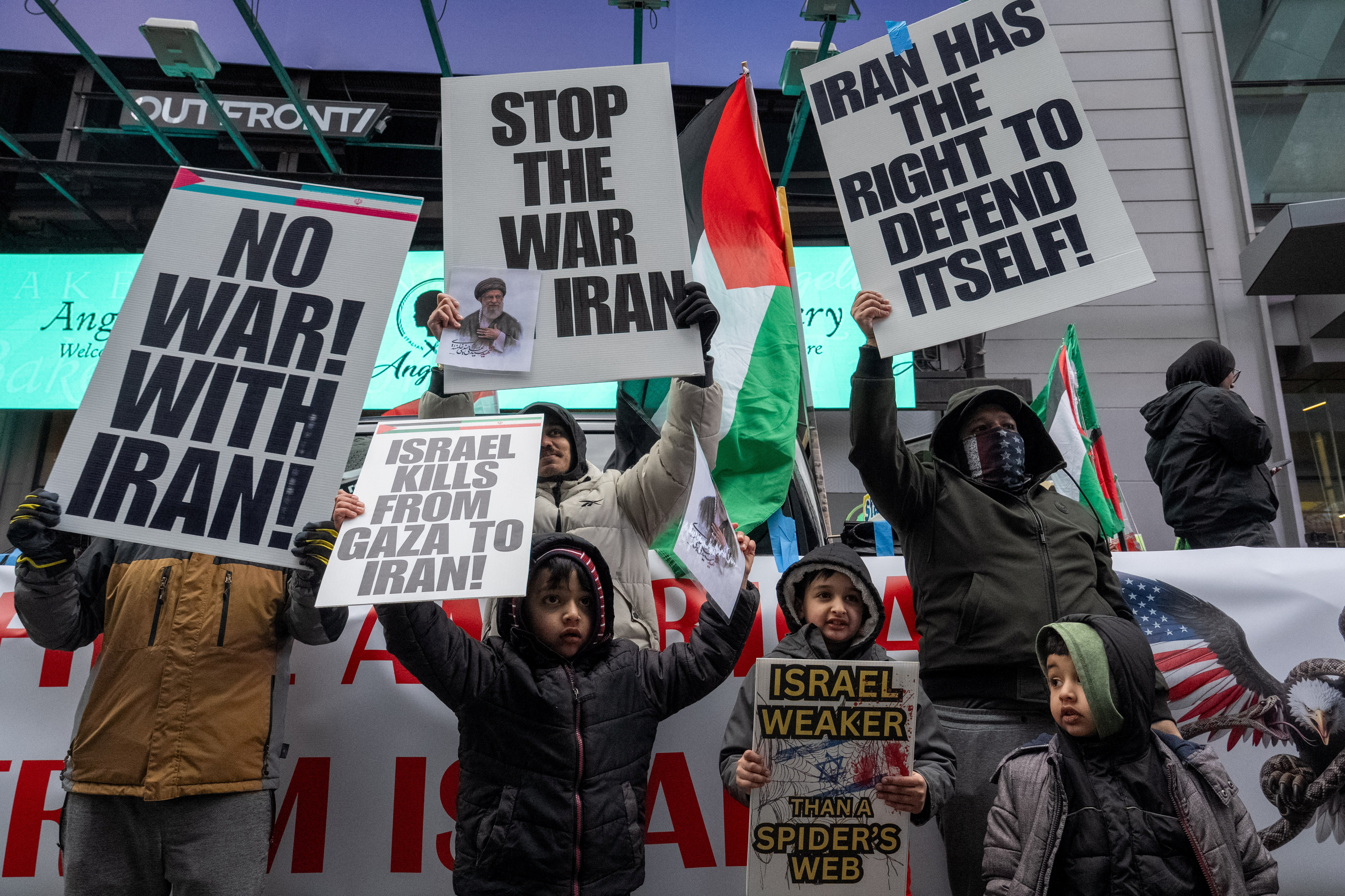 Demonstrators gather at Times Square for Al-Quds Day in Manhattan, New York City, U.S., March 13, 2026. REUTERS/David 'Dee' Delgado