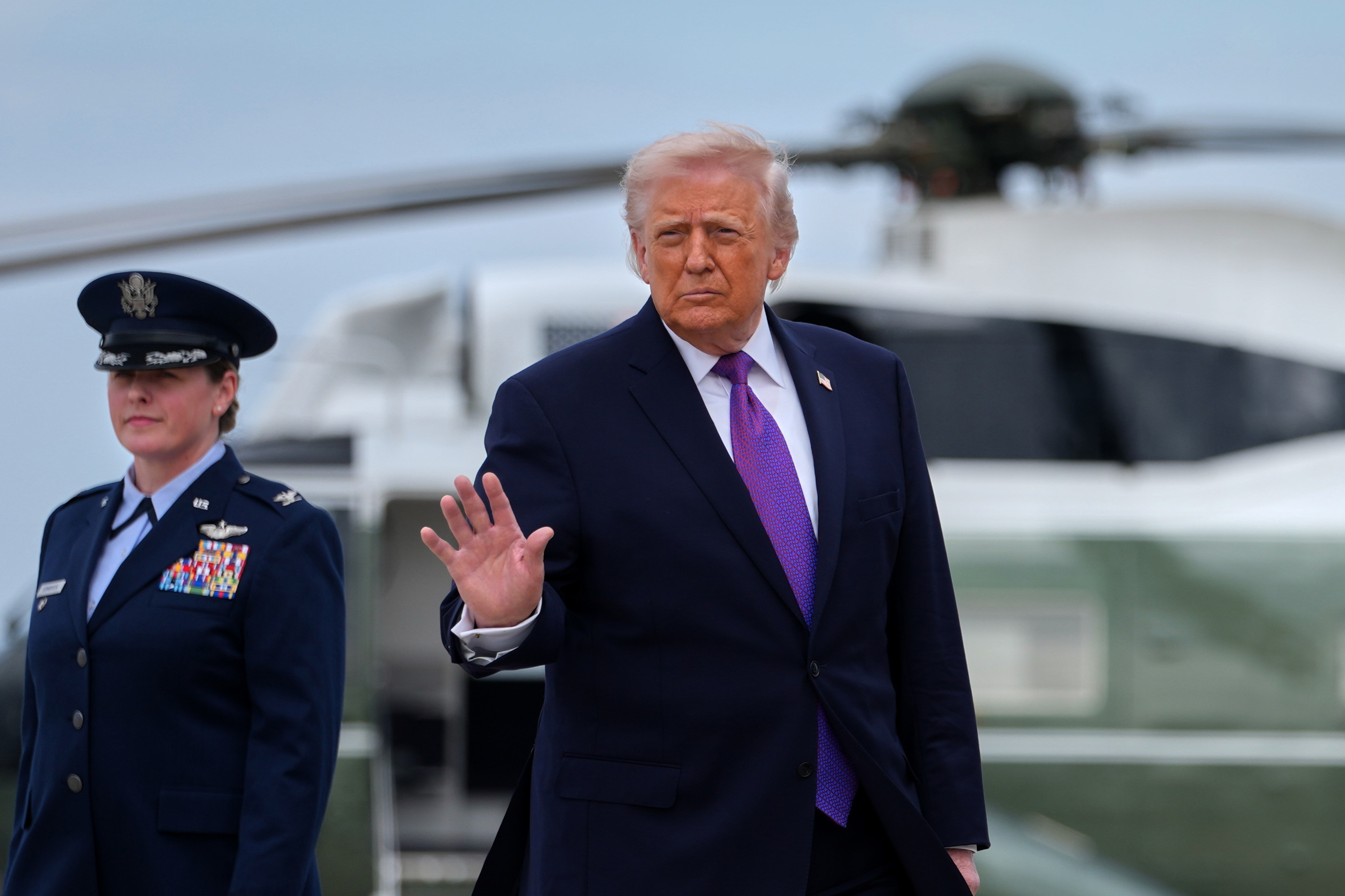 President Donald Trump waves as he boards Air Force One, Wednesday, March 11, 2026, at Joint Base Andrews, Md. [Julia Demaree Nikhinson/AP Photo]